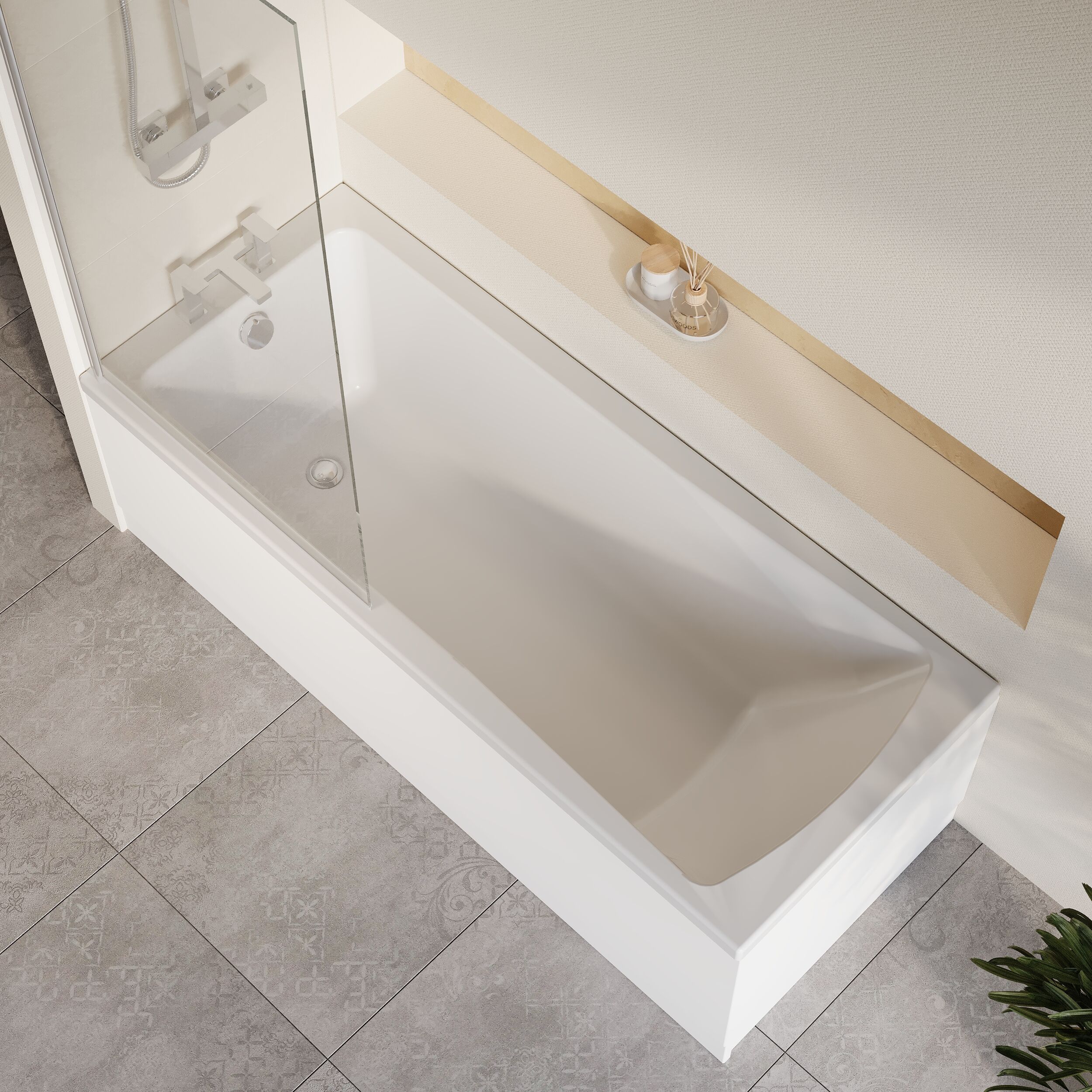 Square Single Ended 1700x700 Shower Bath Set - Front Panel, Chrome Square Bath Screen & Leg Set - Image 3