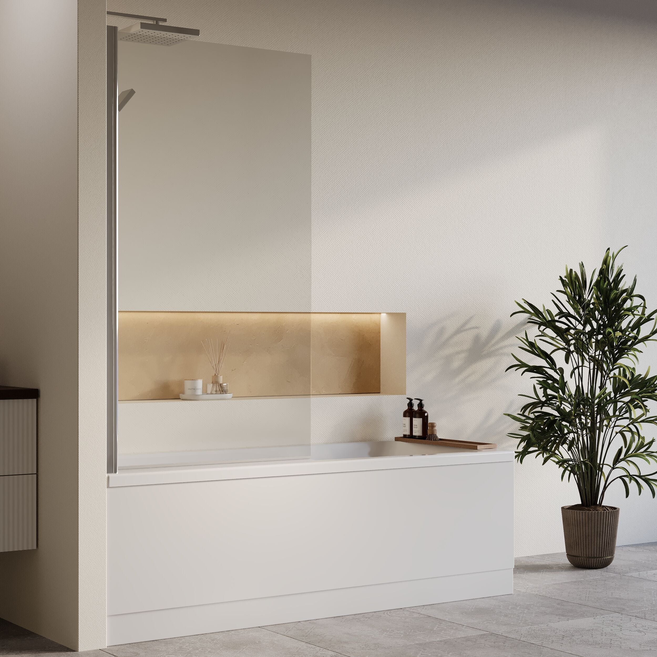 Square Single Ended 1700x700 Shower Bath Set - Front Panel, Chrome Square Bath Screen & Leg Set - Image 4