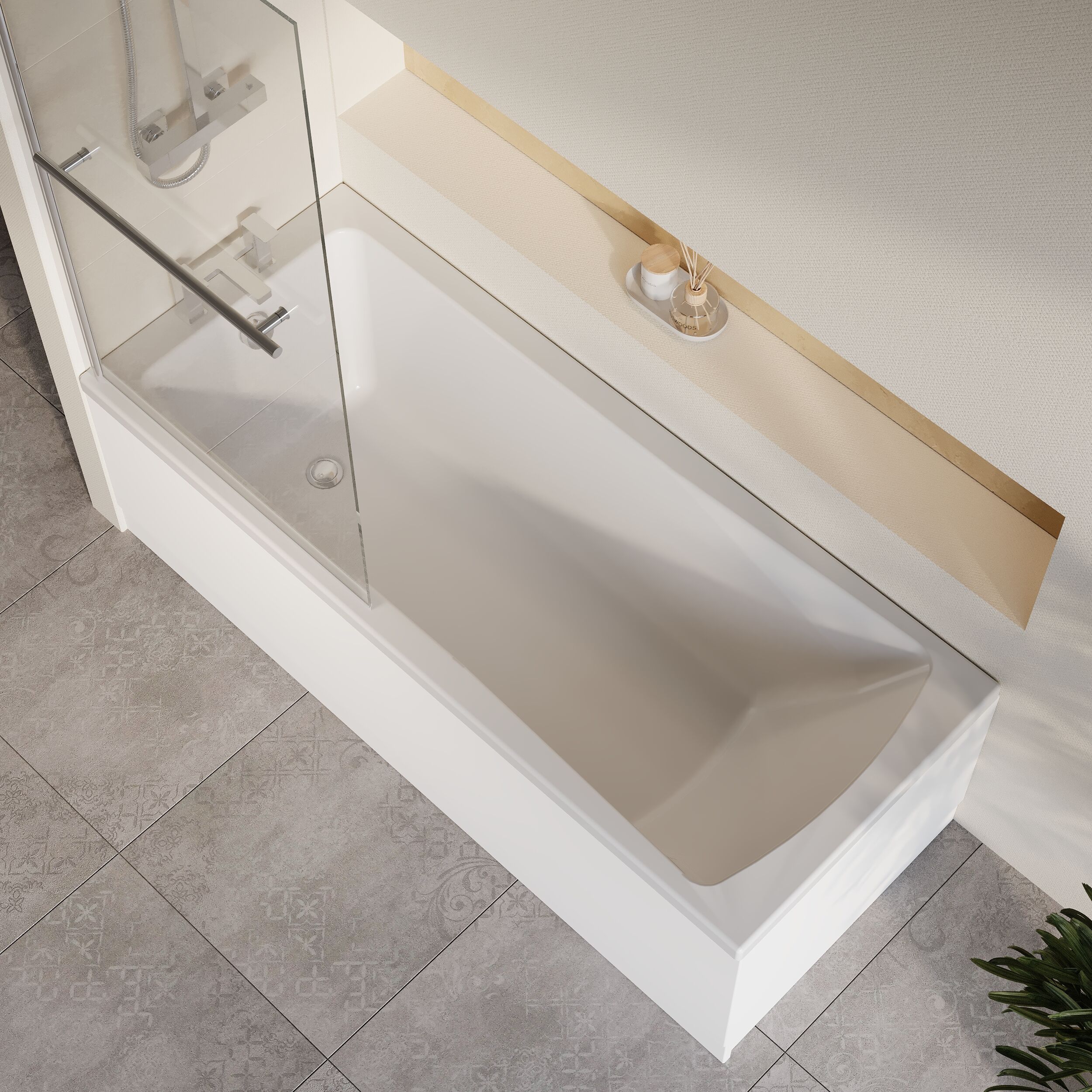 Square Single Ended 1700x700 Shower Bath Set - Front Panel, Chrome Square Bath Screen with Towel Rail & Leg Set - Image 3