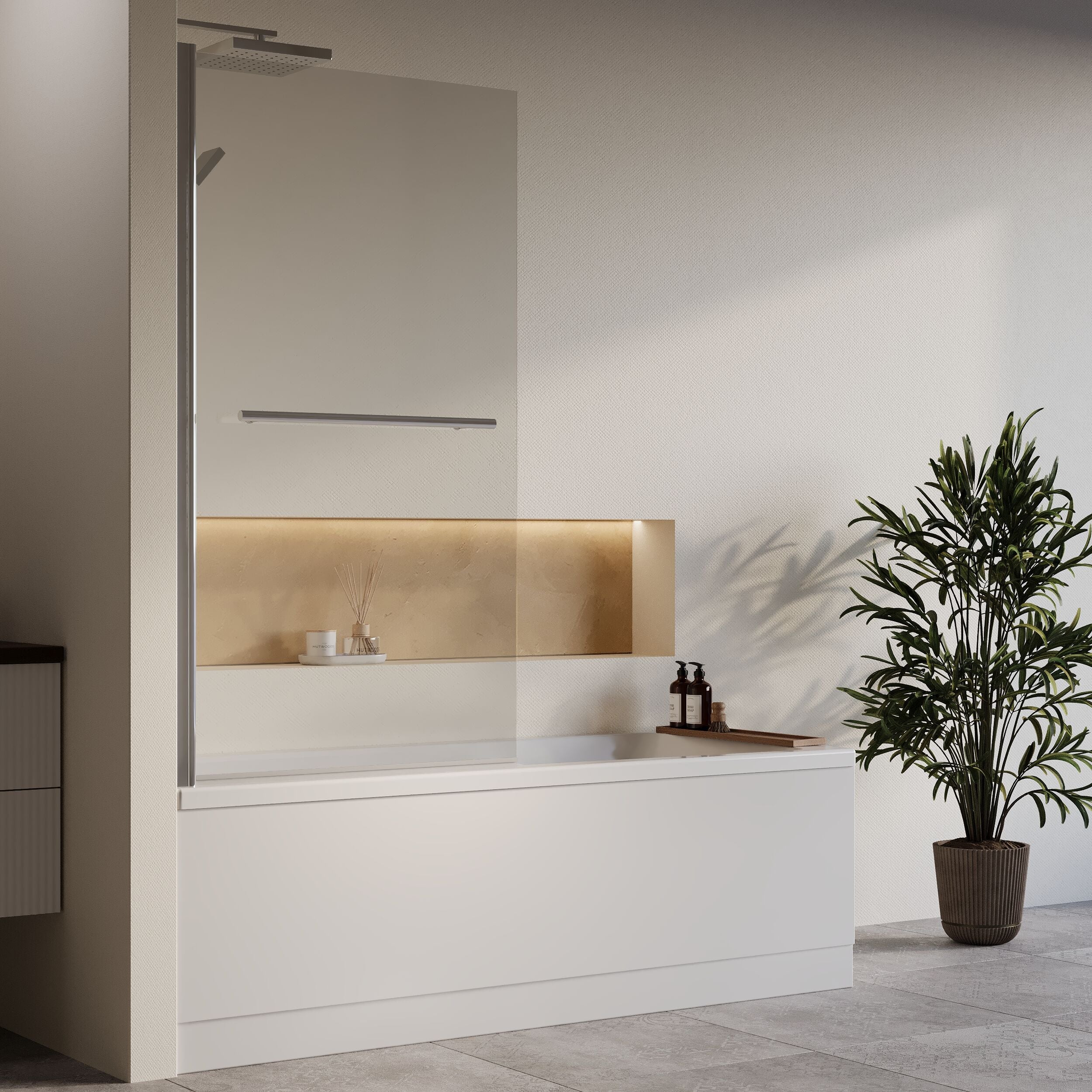 Square Single Ended 1700x700 Shower Bath Set - Front Panel, Chrome Square Bath Screen with Towel Rail & Leg Set - Image 4