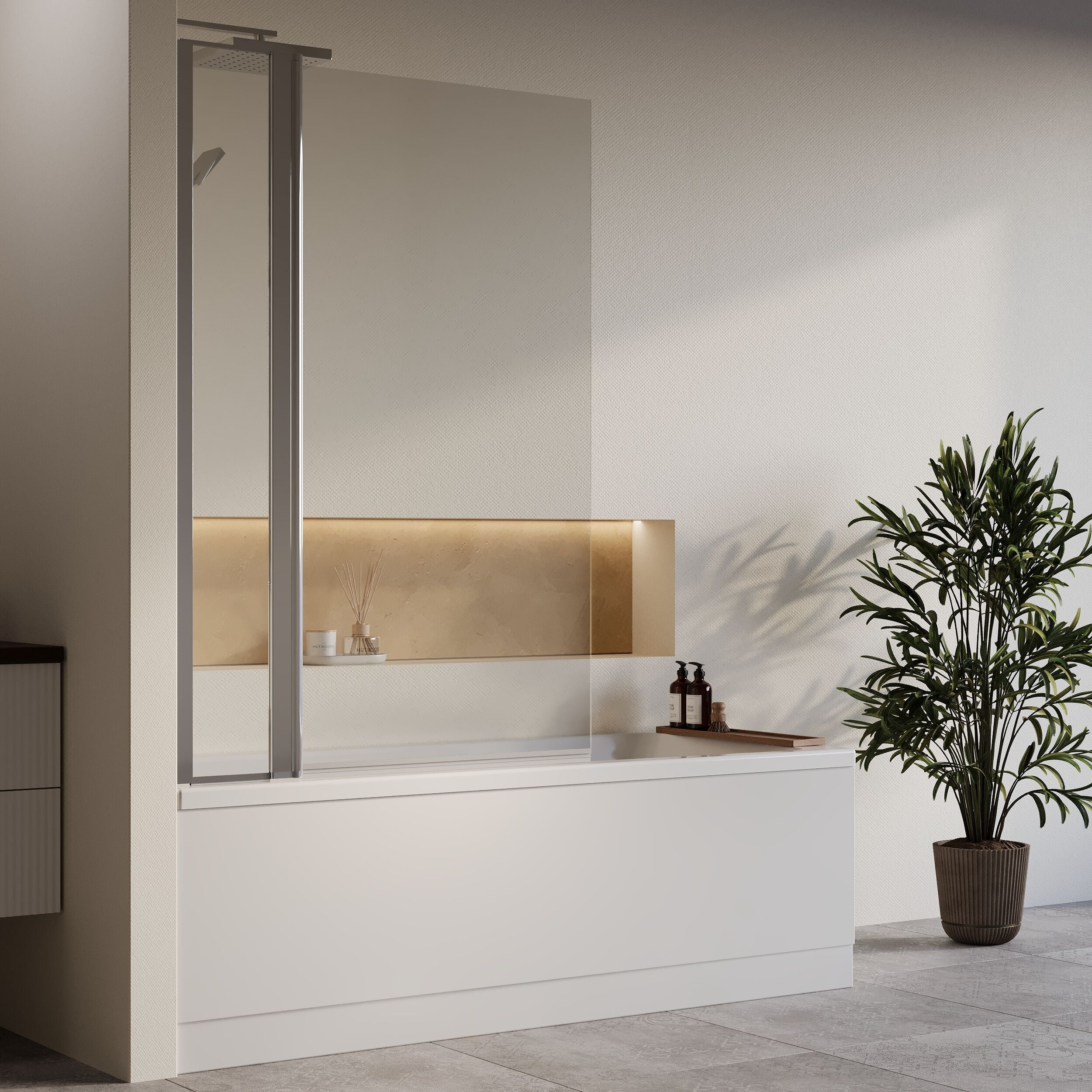 Square Single Ended 1700x700 Shower Bath Set - Front Panel, Chrome Square Bath Screen with Fixed Panel & Leg Set - Image 4