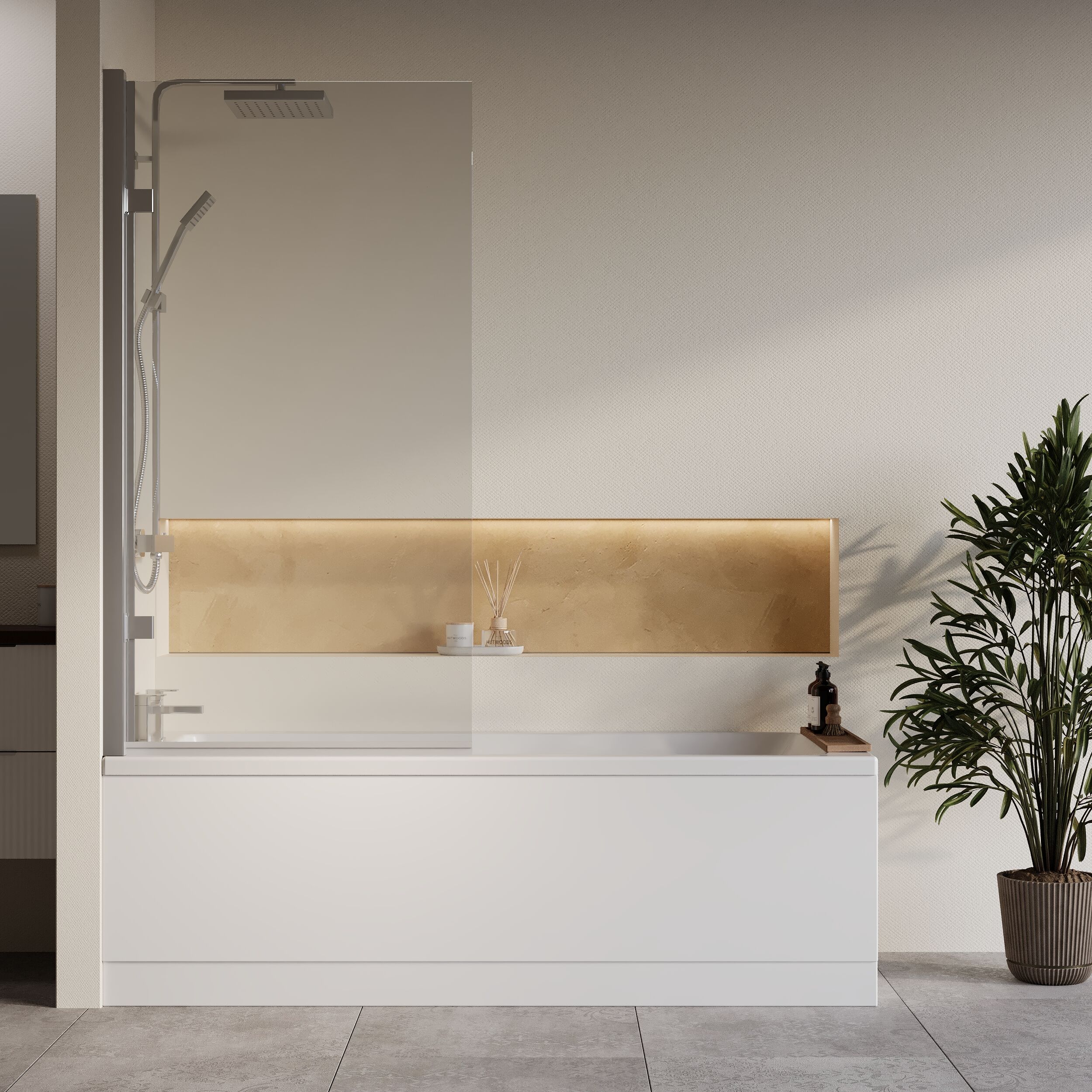 Square Single Ended 1700x700 Shower Bath Set - Front Panel, Chrome Square Hinged Screen & Leg Set - Image 2