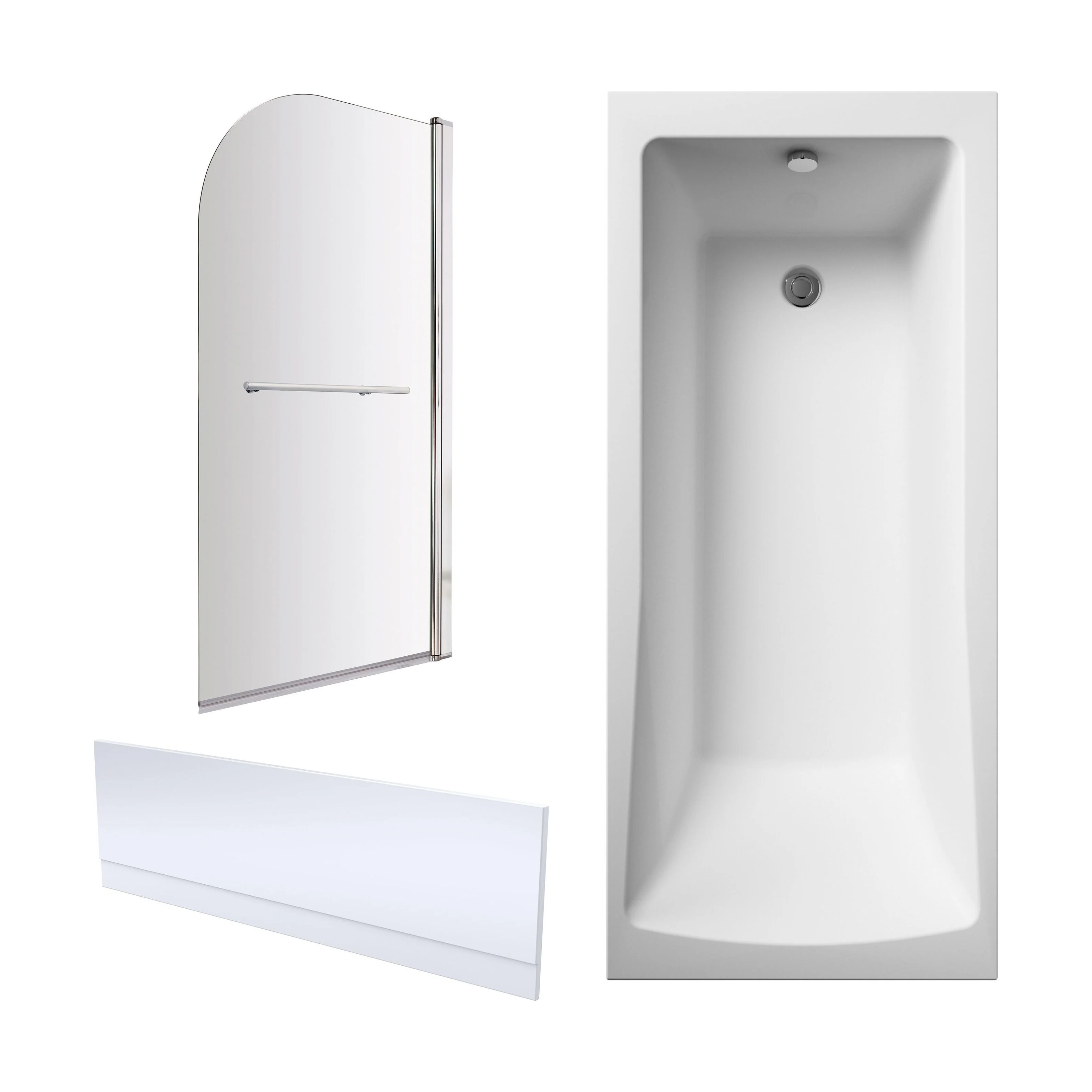 Square Single Ended 1700x700 Bath with Front Panel, Chrome Straight Bath Screen with Towel Rail & Leg Set
