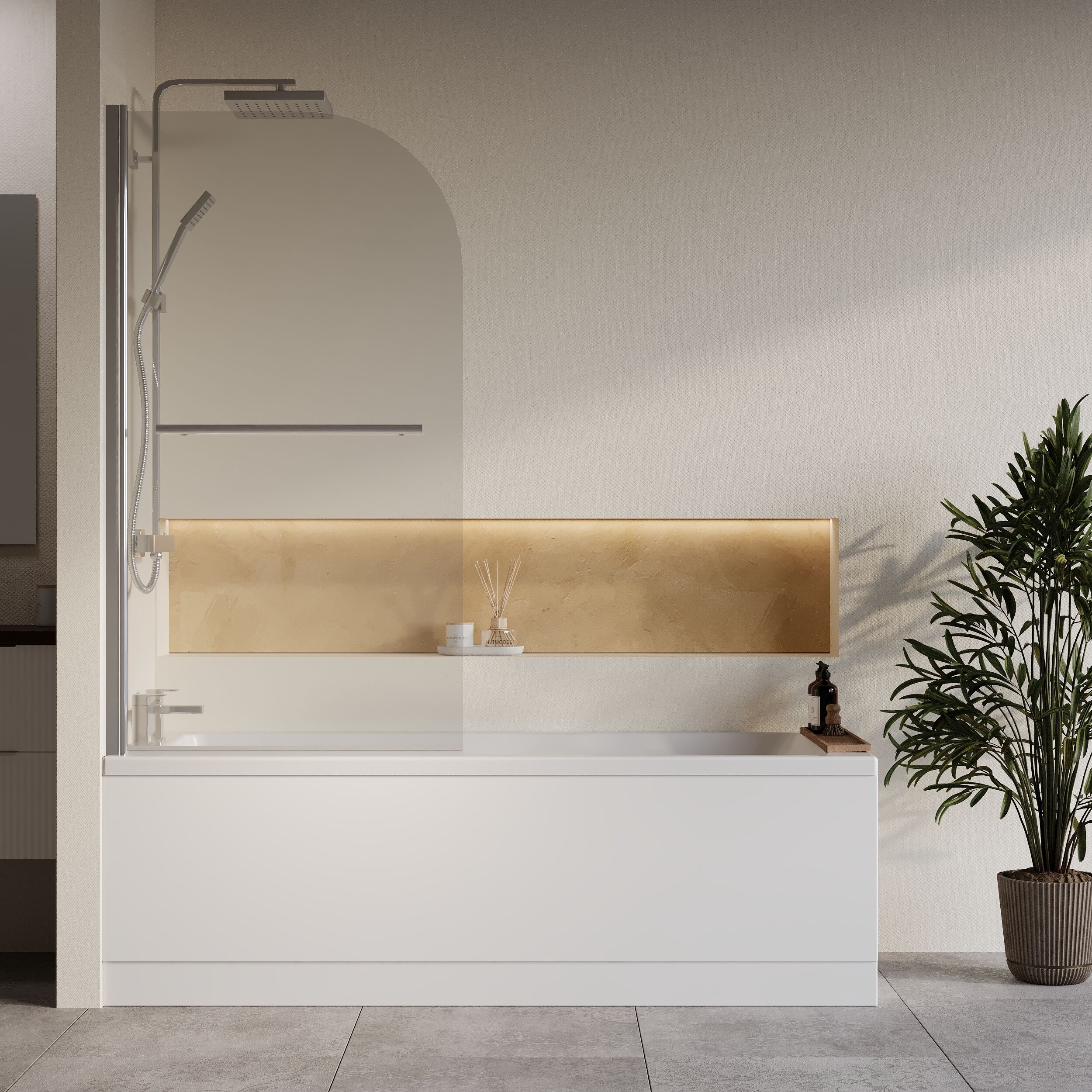 Square Single Ended 1700x700 Bath with Front Panel, Chrome Straight Bath Screen with Towel Rail & Leg Set - Image 2