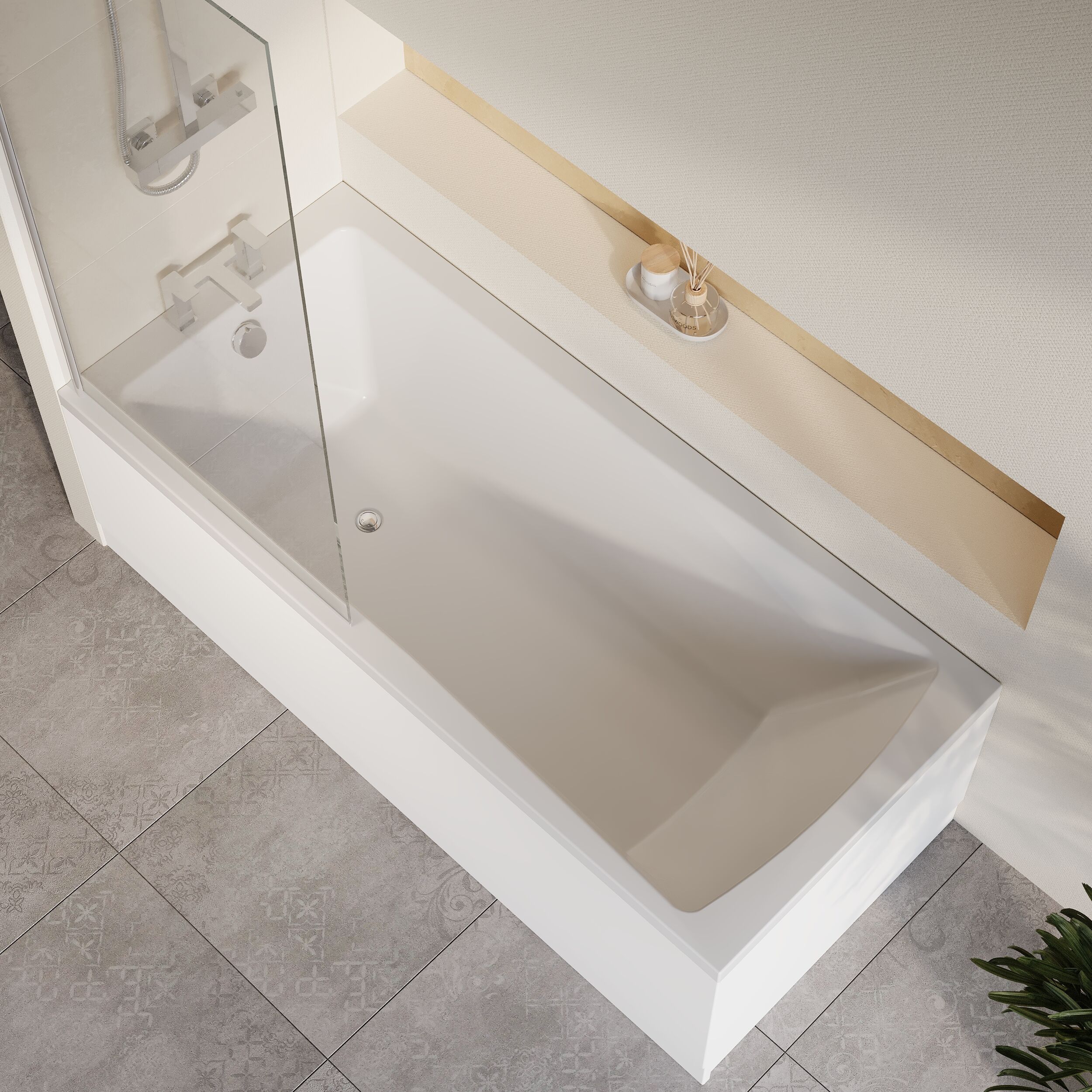 Square Single Ended 1700x750 Bath with Front Panel, Chrome Square Bath Screen & Leg Set - Image 3