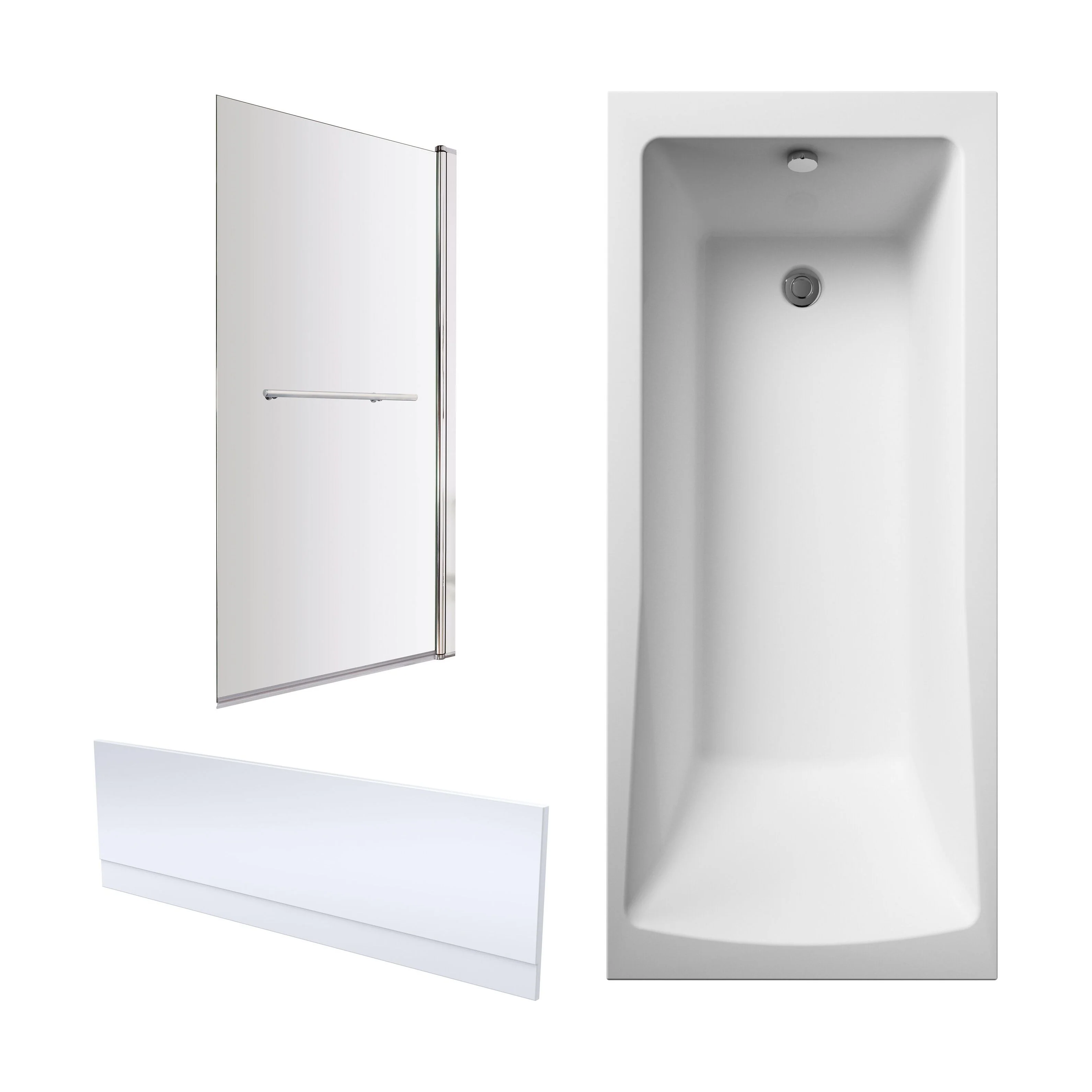 Square Single Ended 1700x750 Bath with Front Panel, Chrome Square Bath Screen with Towel Rail & Leg Set