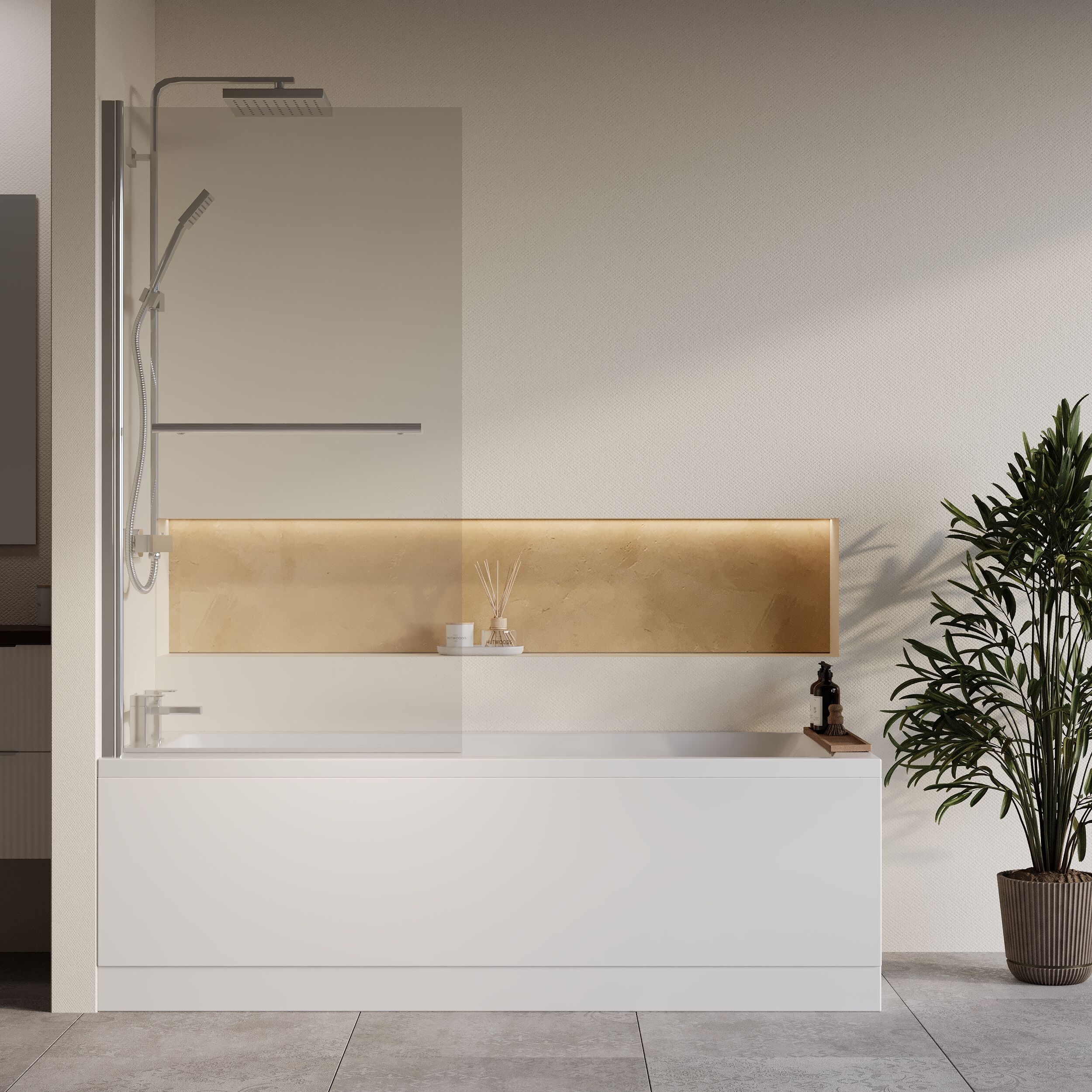 Square Single Ended 1700x750 Bath with Front Panel, Chrome Square Bath Screen with Towel Rail & Leg Set - Image 2
