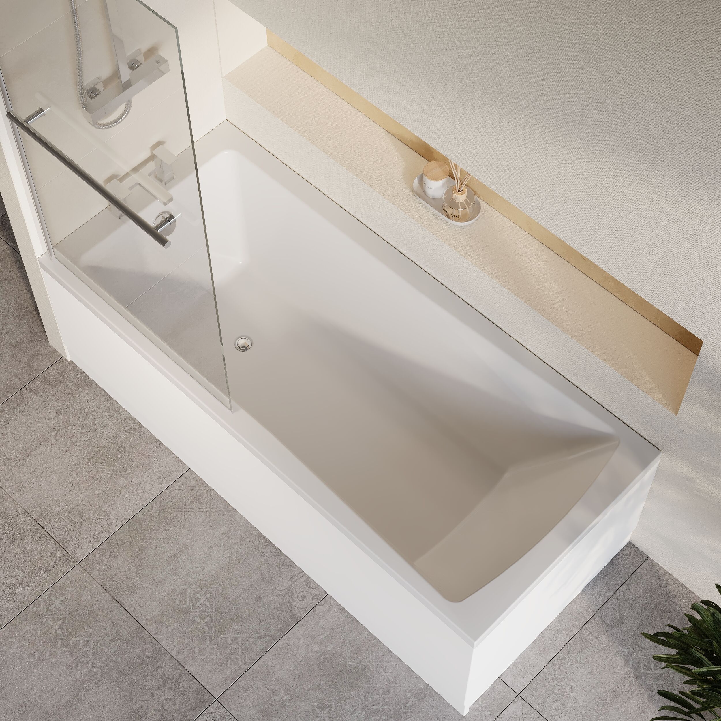 Square Single Ended 1700x750 Bath with Front Panel, Chrome Square Bath Screen with Towel Rail & Leg Set - Image 3