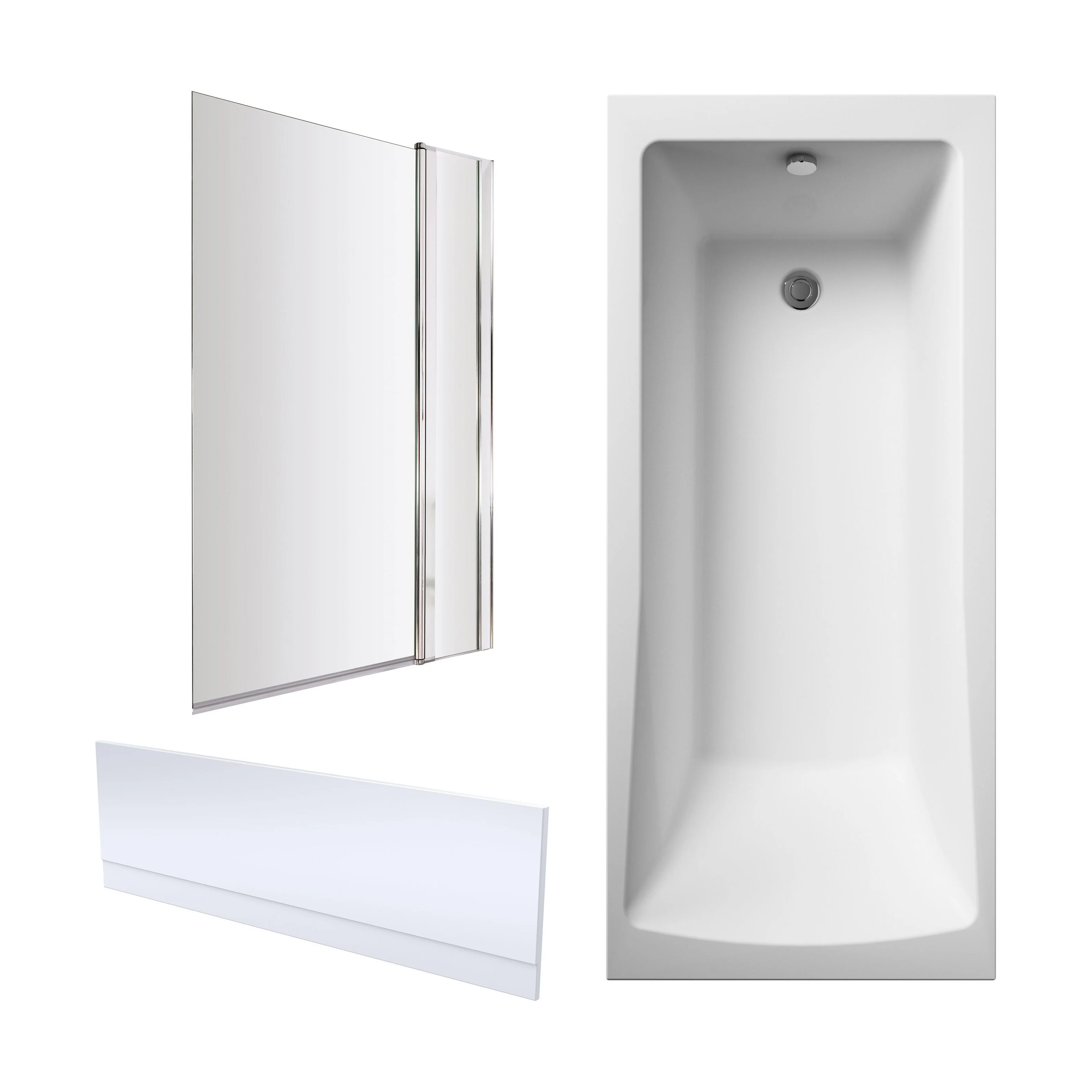 Square Single Ended1700x750 Shower Bath Set - Front Panel, Chrome Square Bath Screen, Fixed Panel & Leg Set