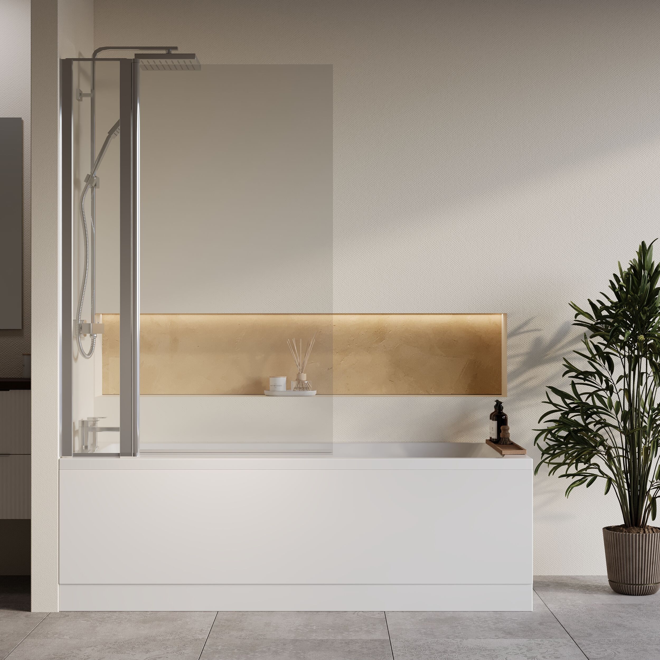 Square Single Ended1700x750 Shower Bath Set - Front Panel, Chrome Square Bath Screen, Fixed Panel & Leg Set - Image 2
