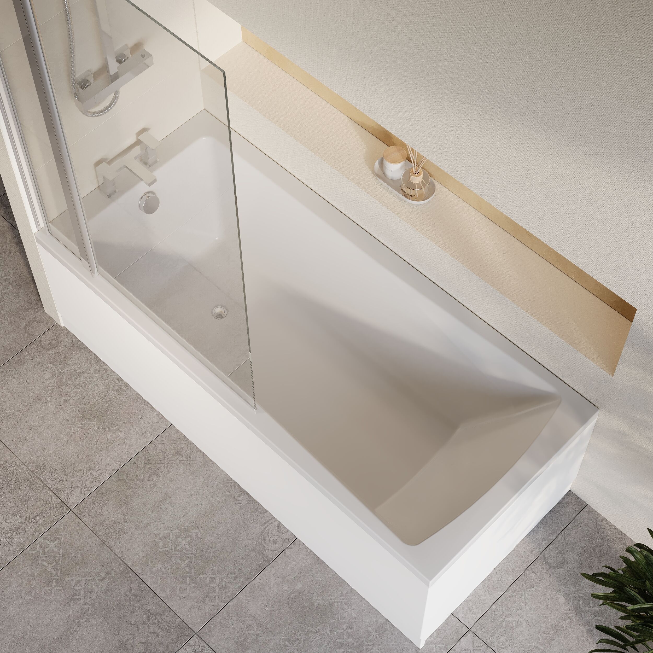 Square Single Ended1700x750 Shower Bath Set - Front Panel, Chrome Square Bath Screen, Fixed Panel & Leg Set - Image 3