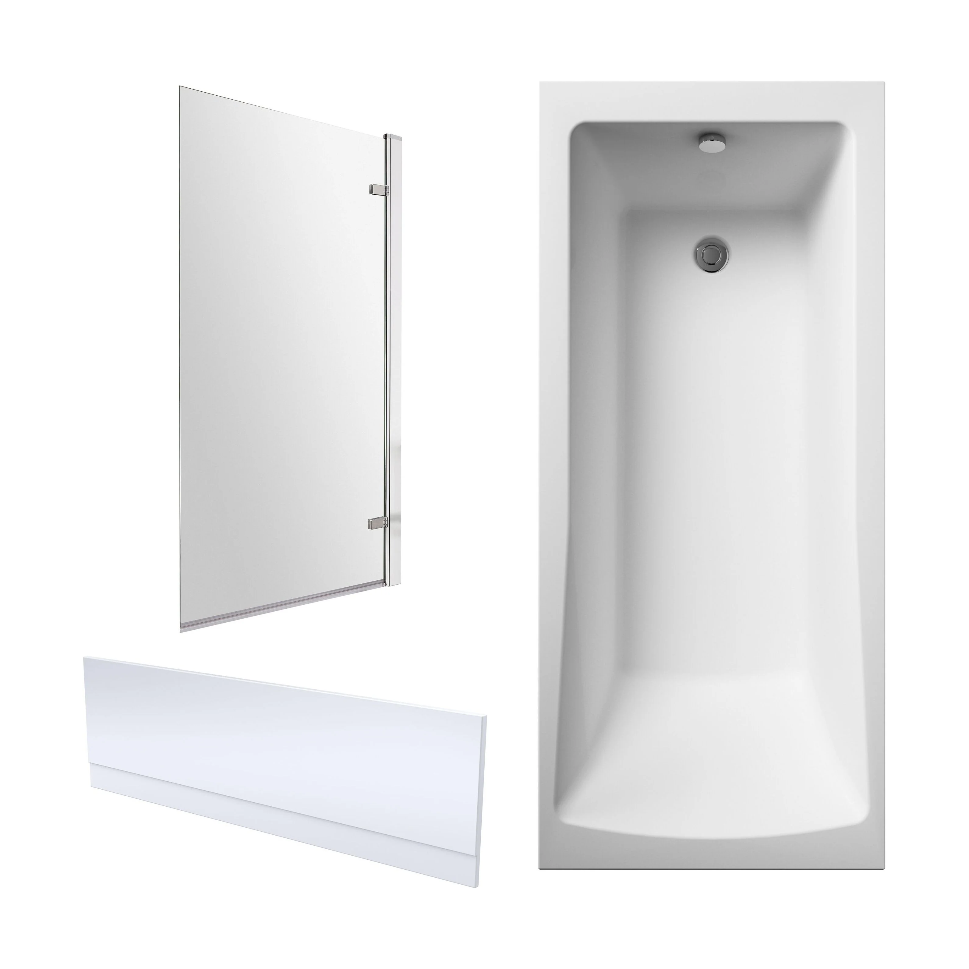 Square Single Ended 1700x750 Bath with Front Panel & Chrome Hinged Screen
