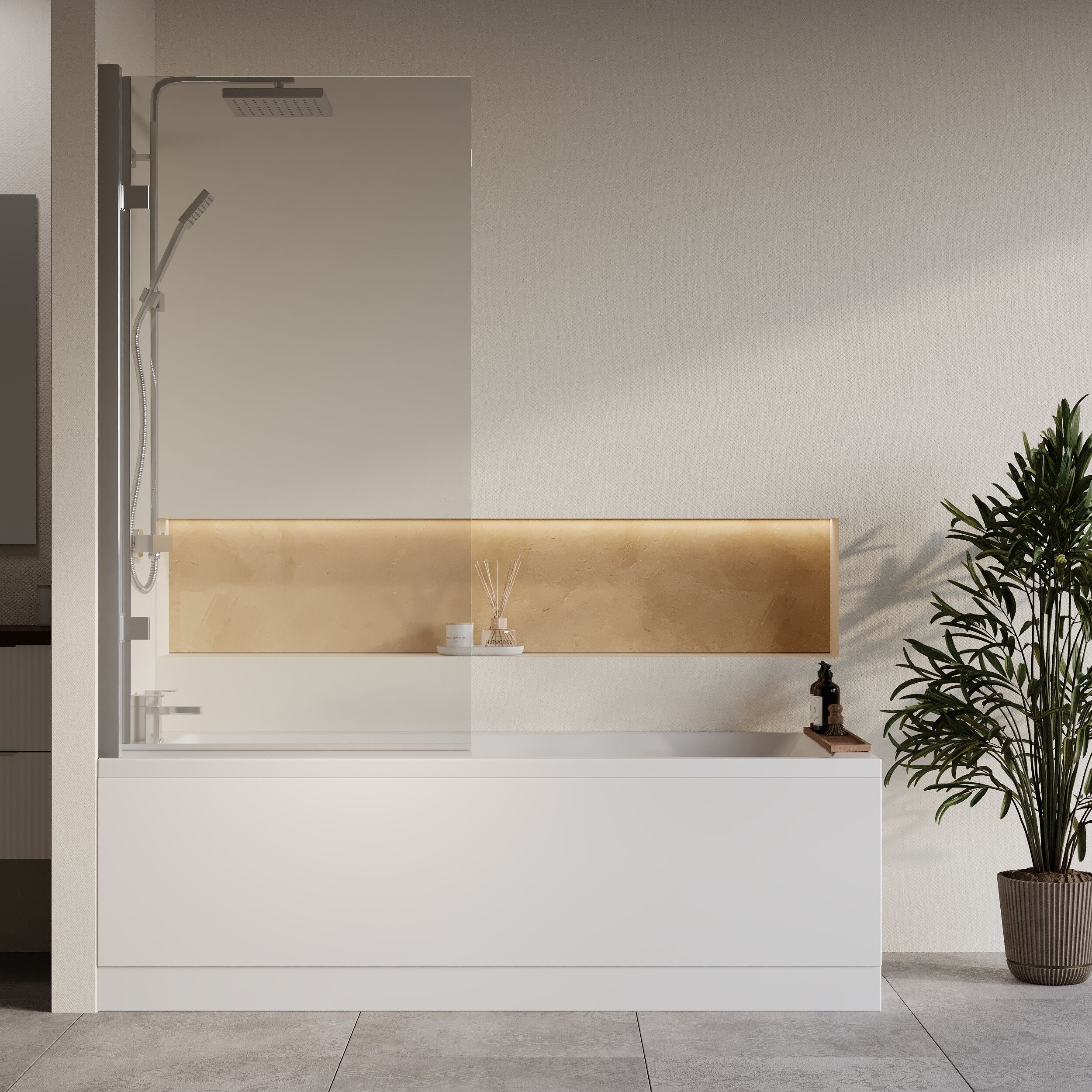 Square Single Ended 1700x750 Bath with Front Panel & Chrome Hinged Screen - Image 2