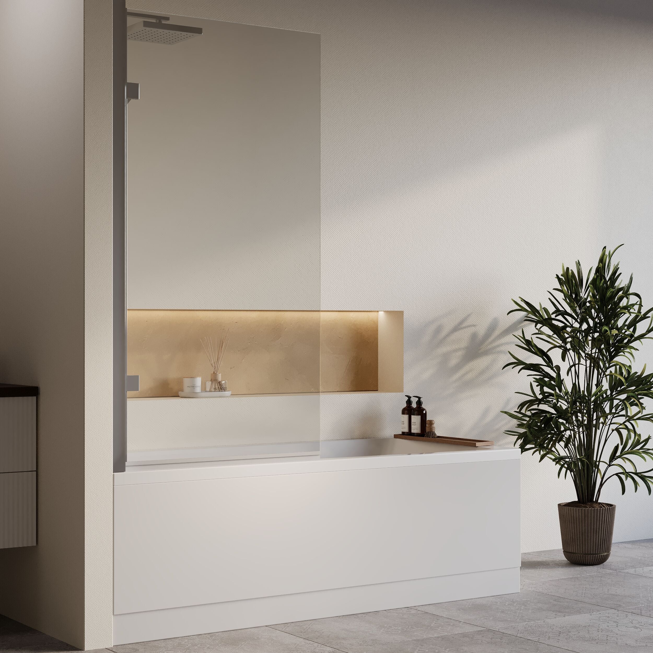 Square Single Ended 1700x750 Bath with Front Panel & Chrome Hinged Screen - Image 4