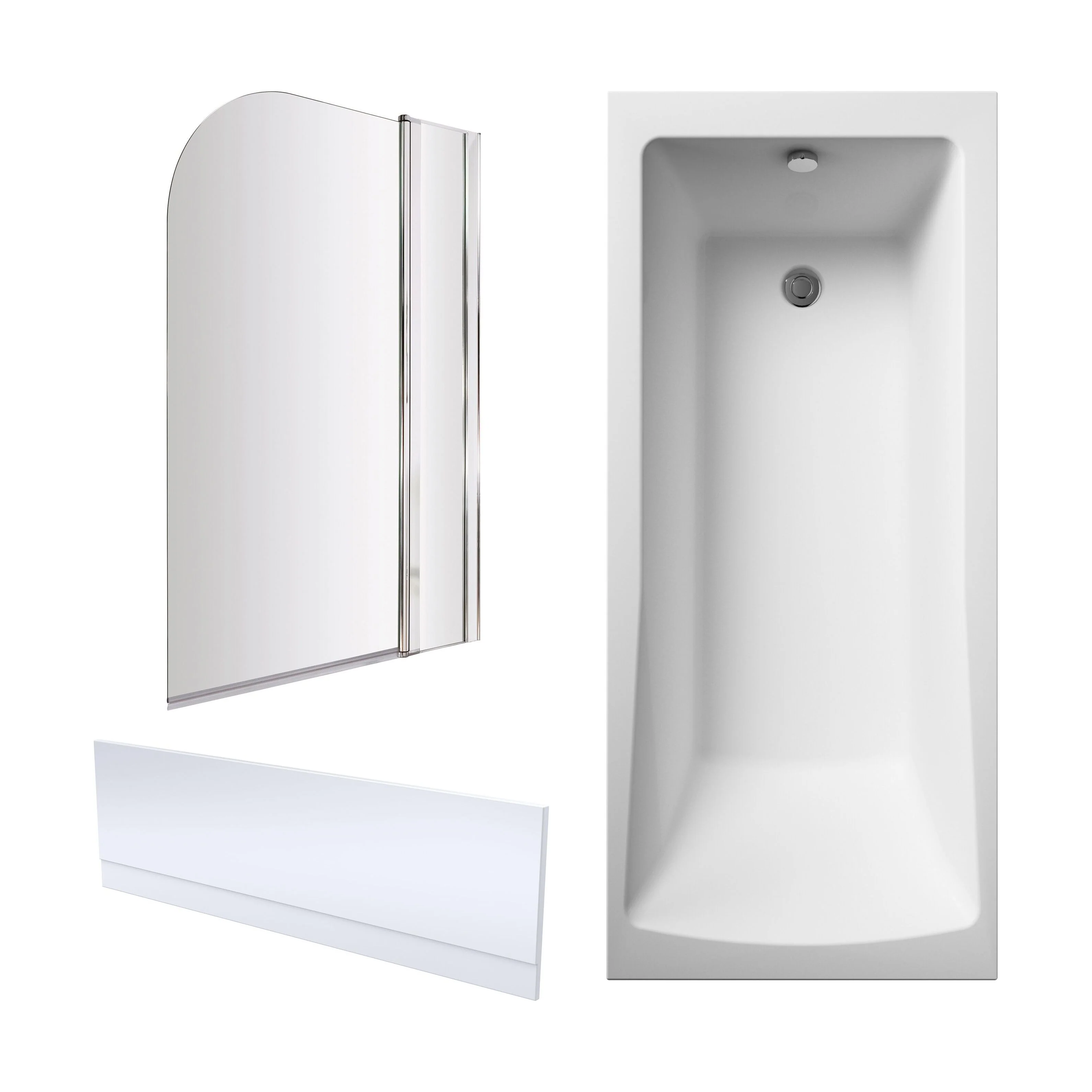 Square Single Ended 1700x750 Bath with Front Panel & Chrome Round Corner Screen with Fixed Panel