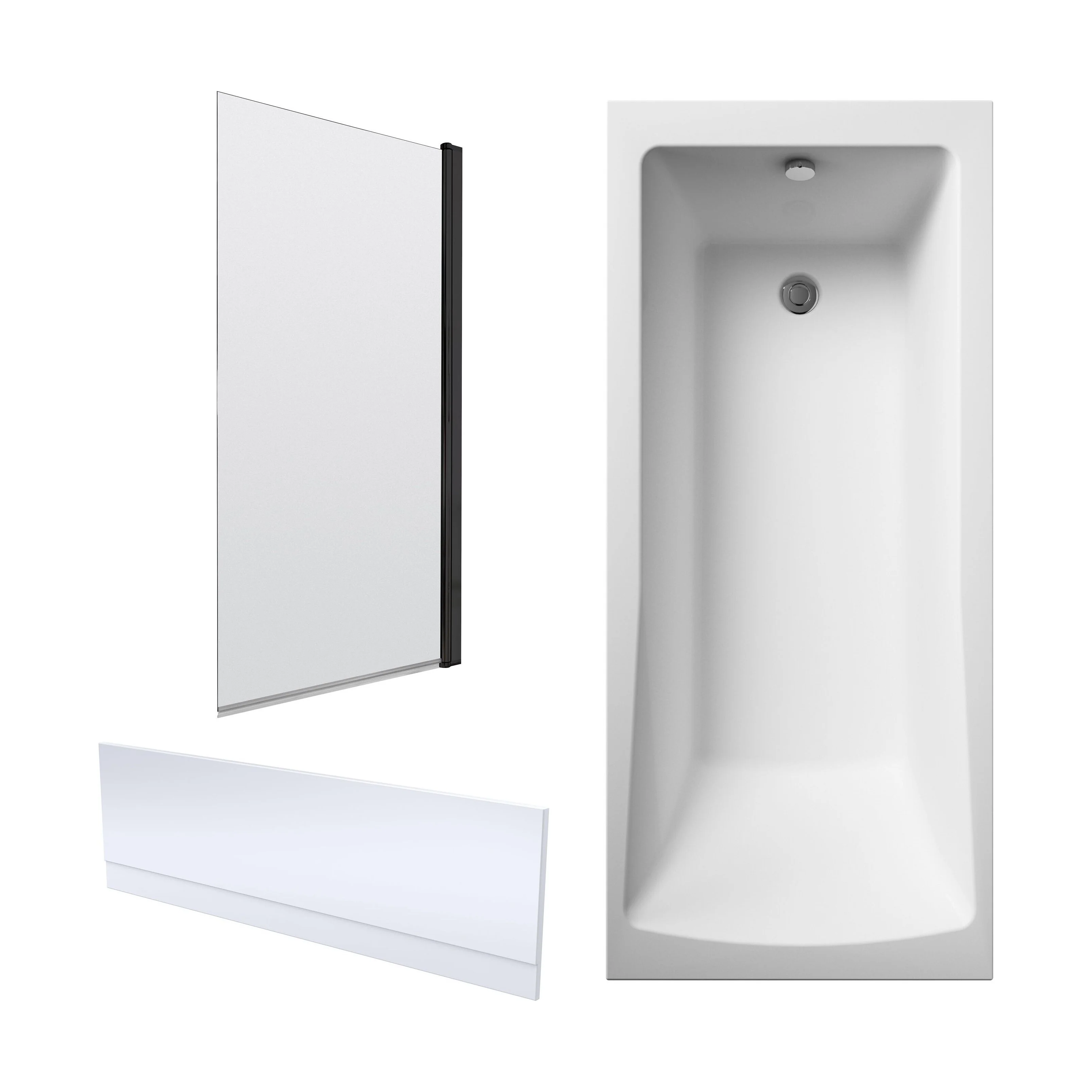 Square Single Ended 1700x700 Bath with Front Panel & Black Screen