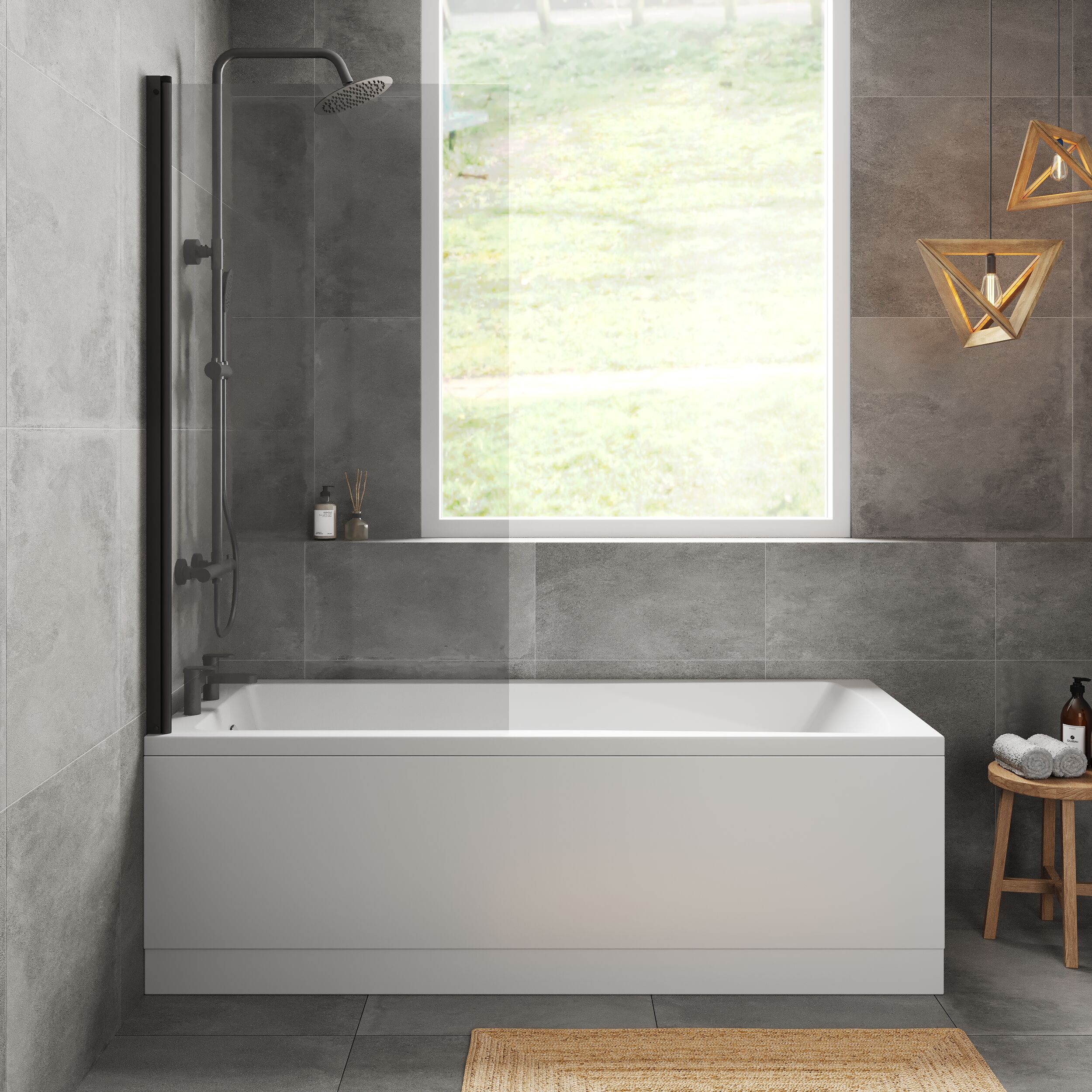 Square Single Ended 1700x700 Bath with Front Panel & Black Screen - Image 2