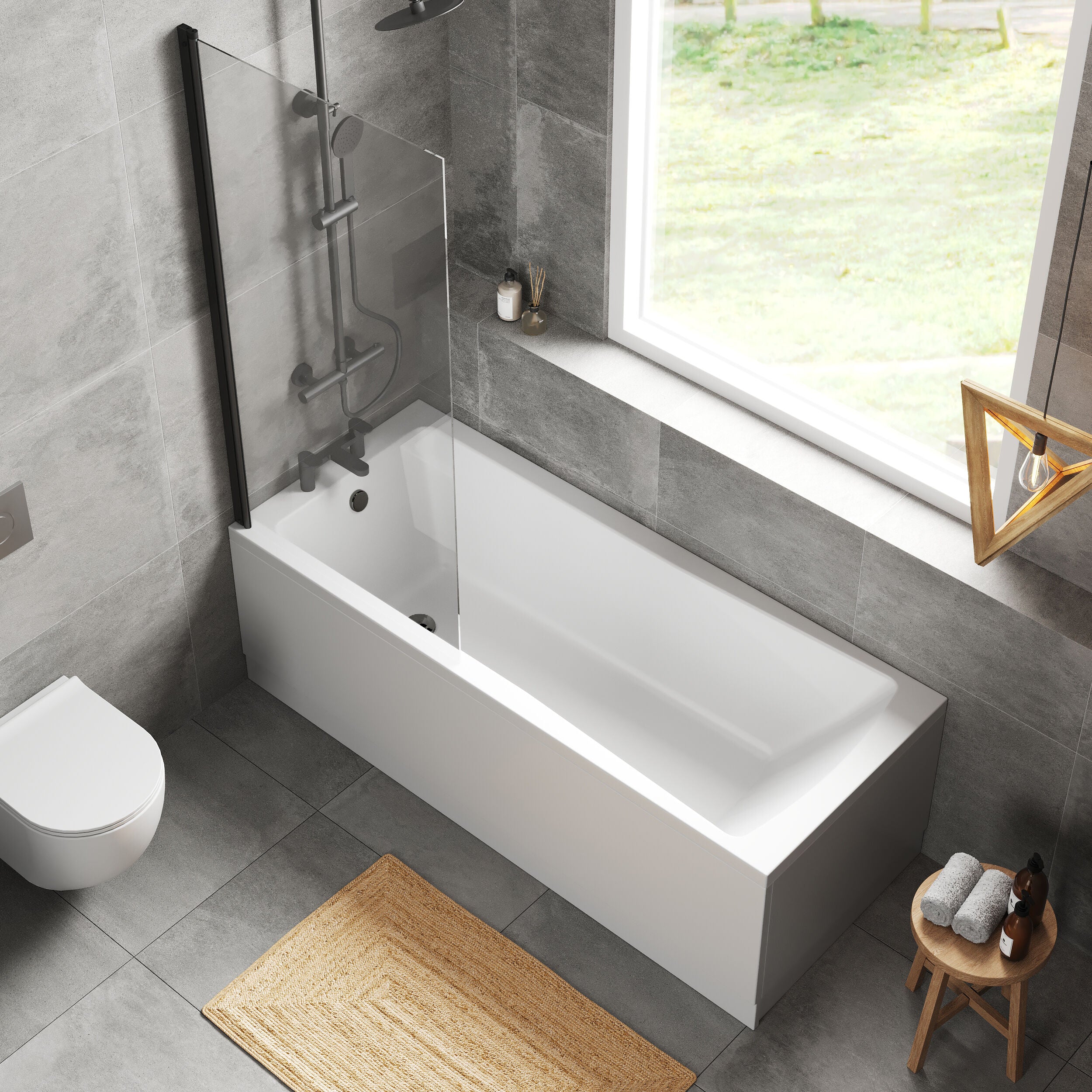 Square Single Ended 1700x700 Bath with Front Panel & Black Screen - Image 3