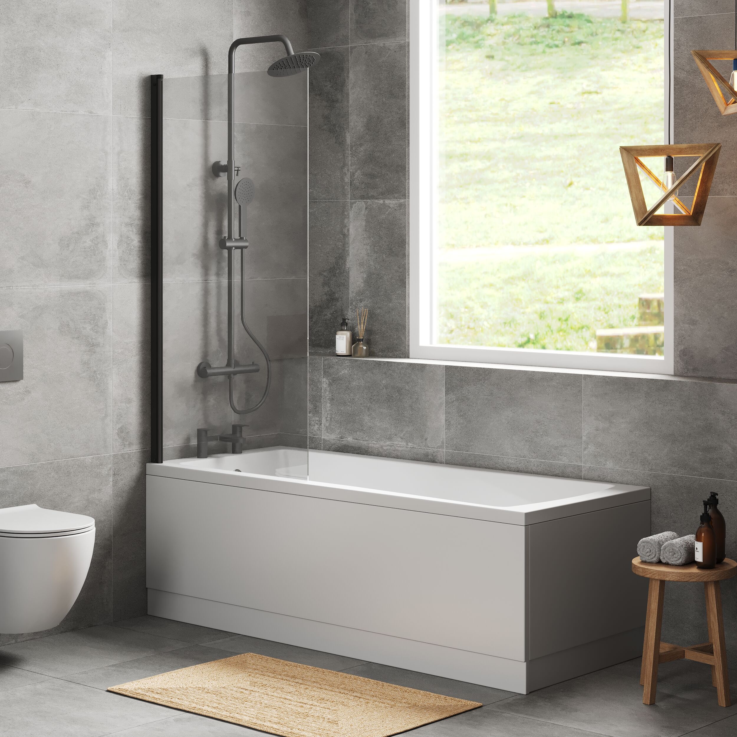 Square Single Ended 1700x700 Bath with Front Panel & Black Screen - Image 4