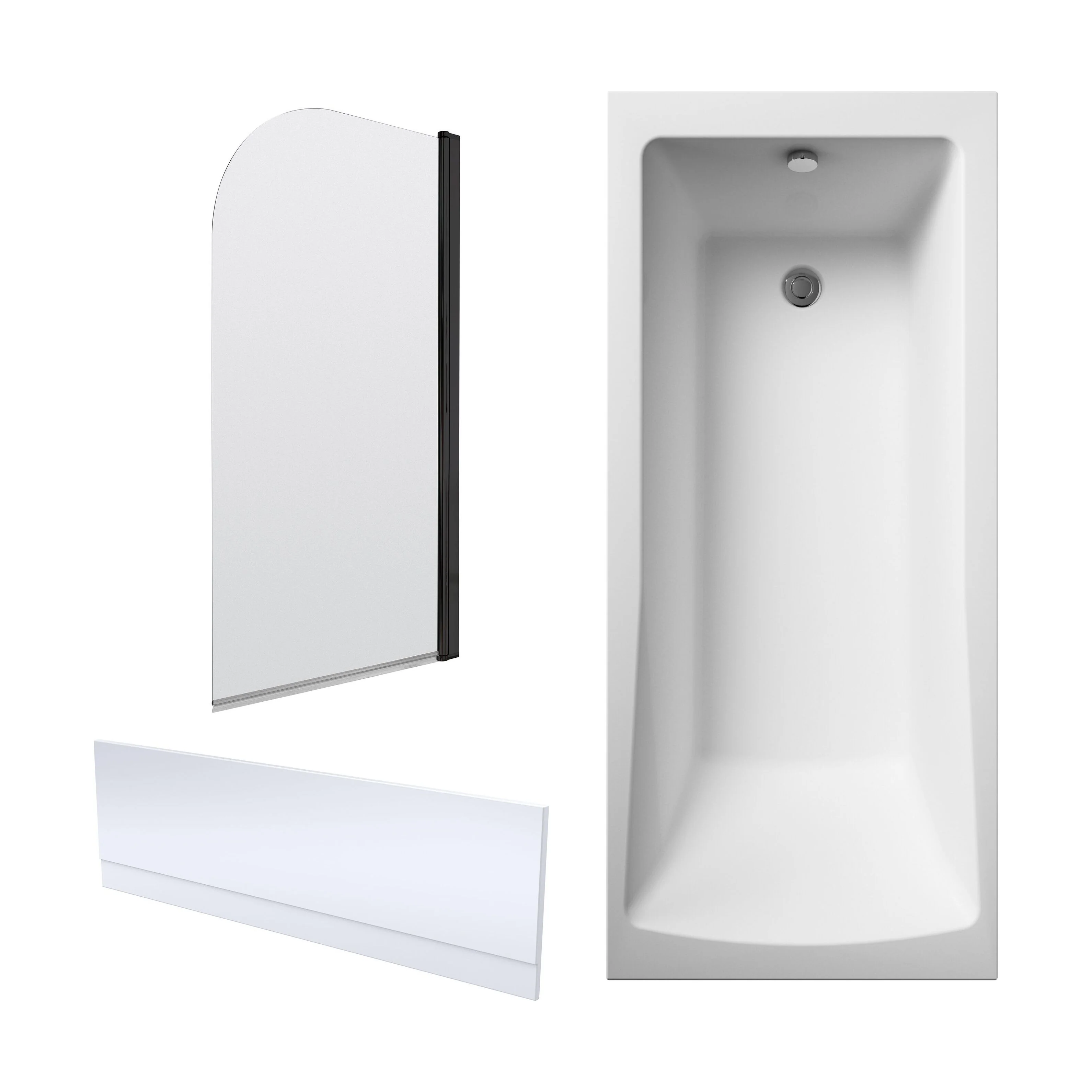Square Single Ended 1700x700 Bath with Front Panel & Black Round Corner Screen