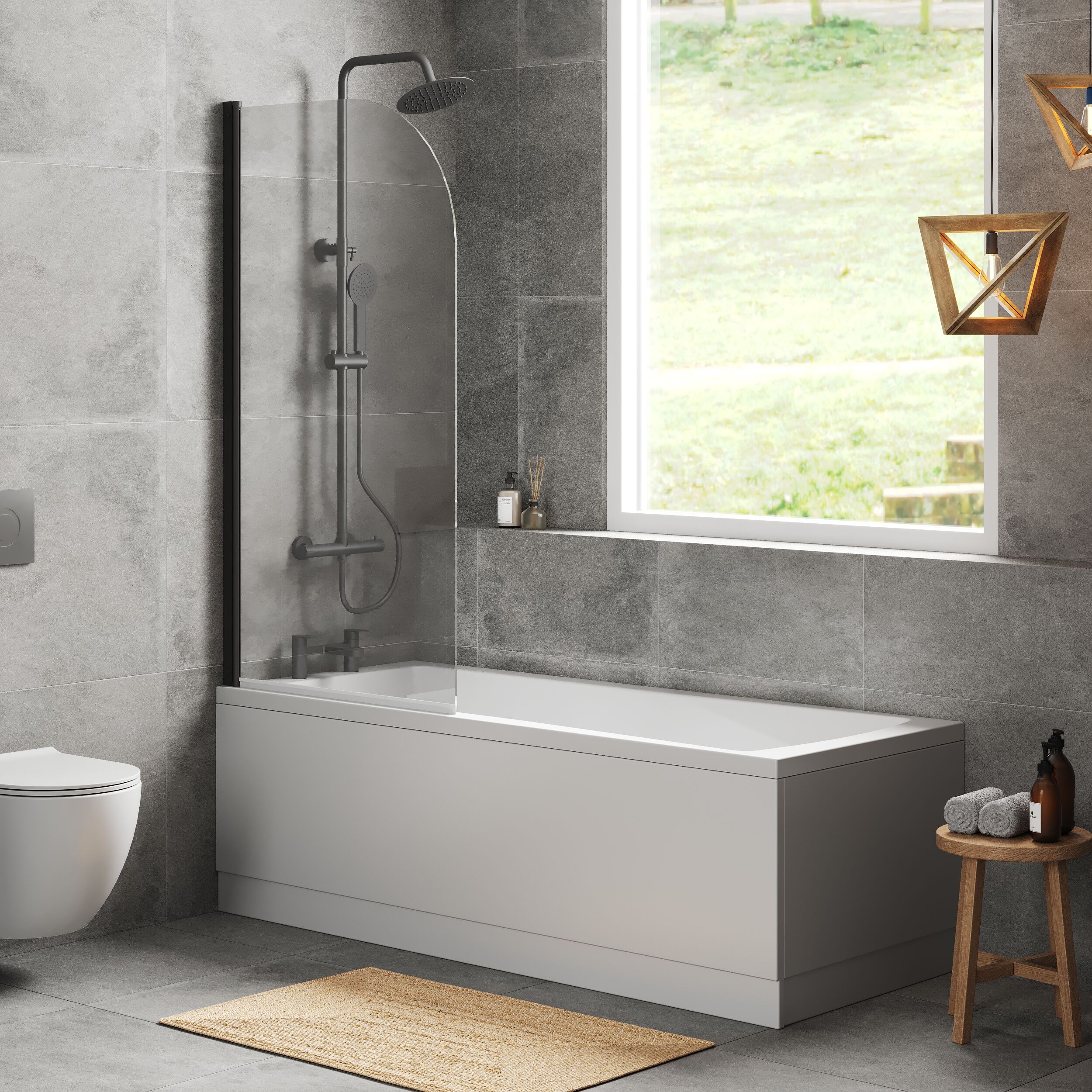 Square Single Ended 1700x700 Bath with Front Panel & Black Round Corner Screen - Image 4