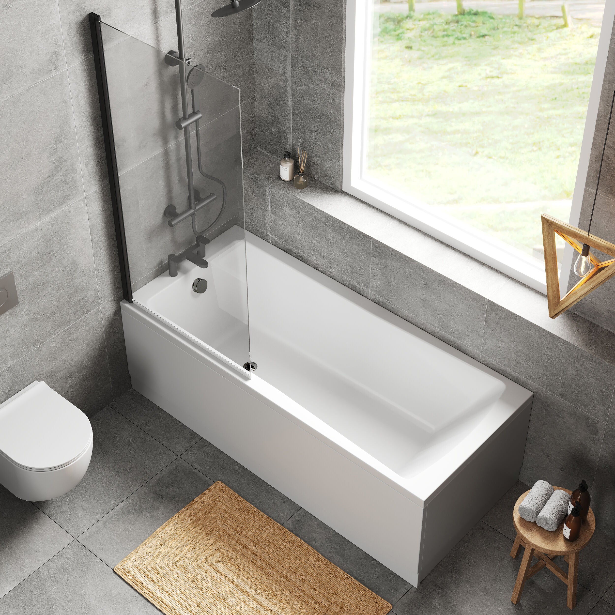 Square Single Ended 1700x750 Bath with Front Panel & Black Screen - Image 3