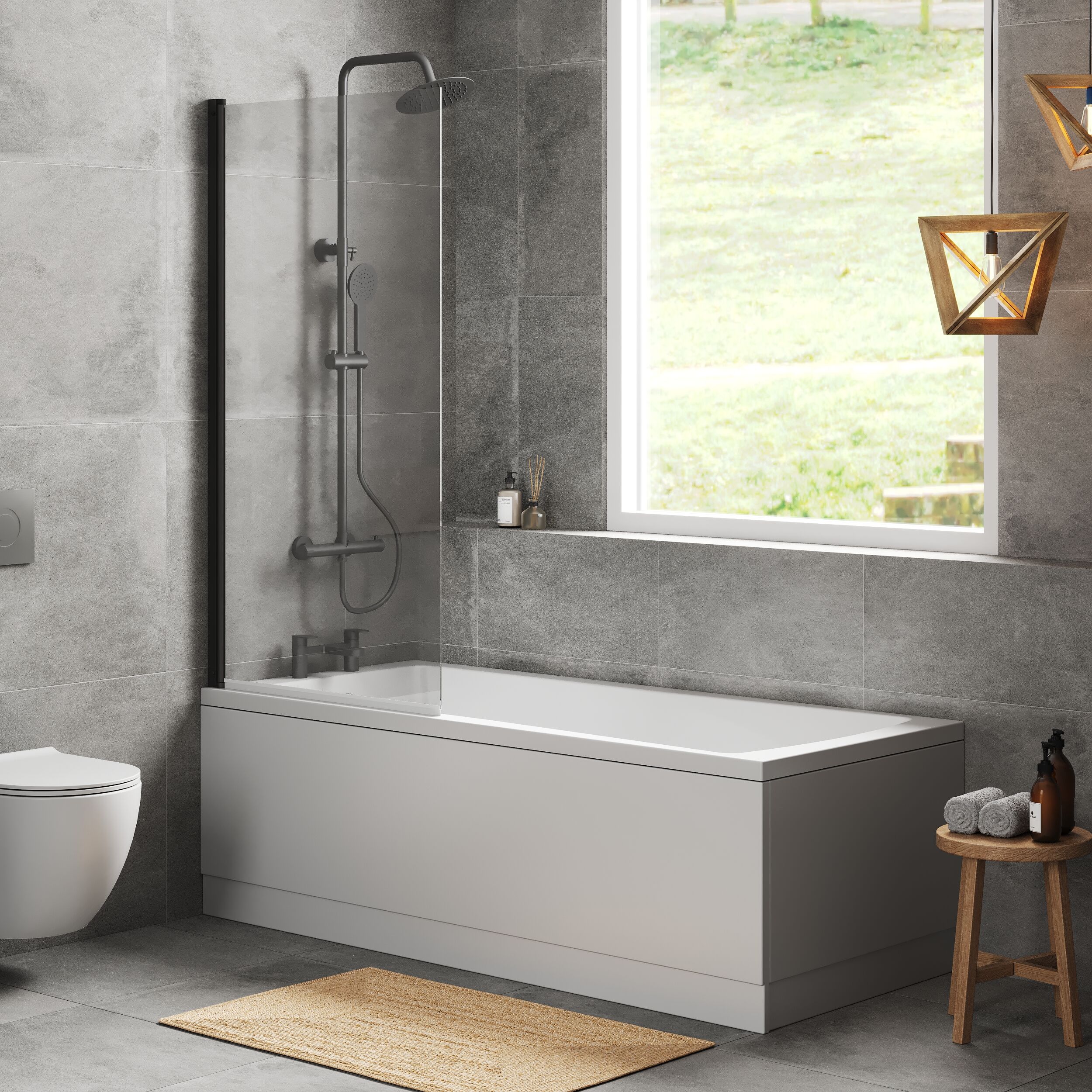 Square Single Ended 1700x750 Bath with Front Panel & Black Screen - Image 4