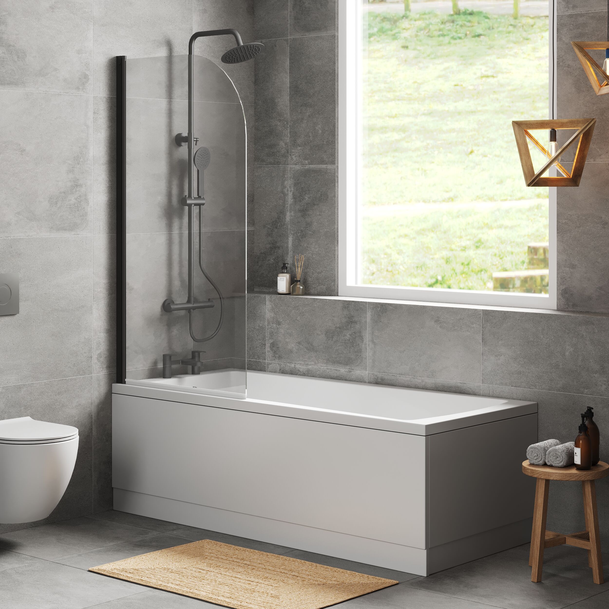 Square Single Ended 1700x750 Bath with Front Panel & Black Round Corner Screen - Image 4