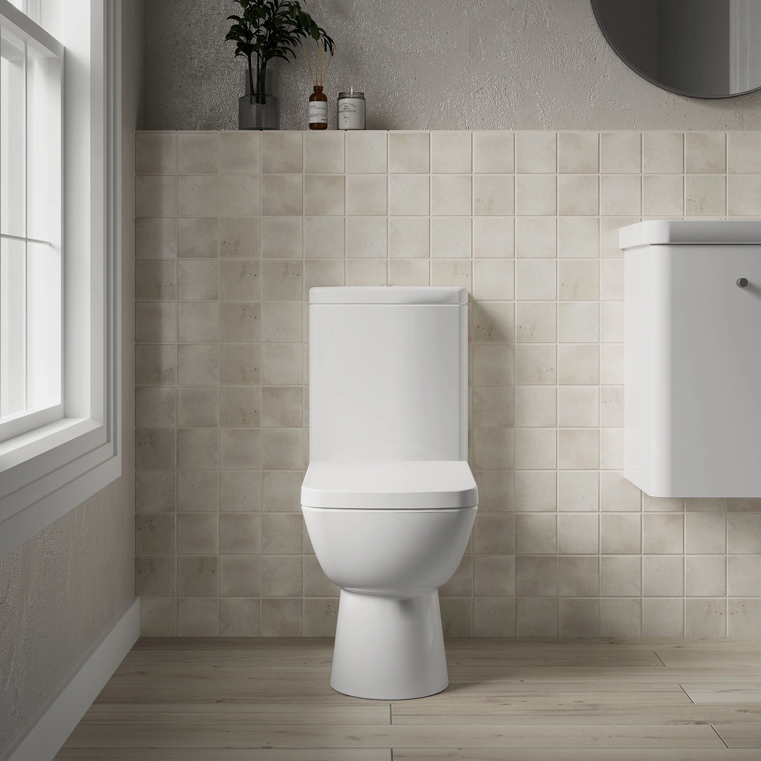 Balterley Semi Flush to Wall Close Coupled WC Toilet & Seat, Modern Square Design, 825mm - Image 2