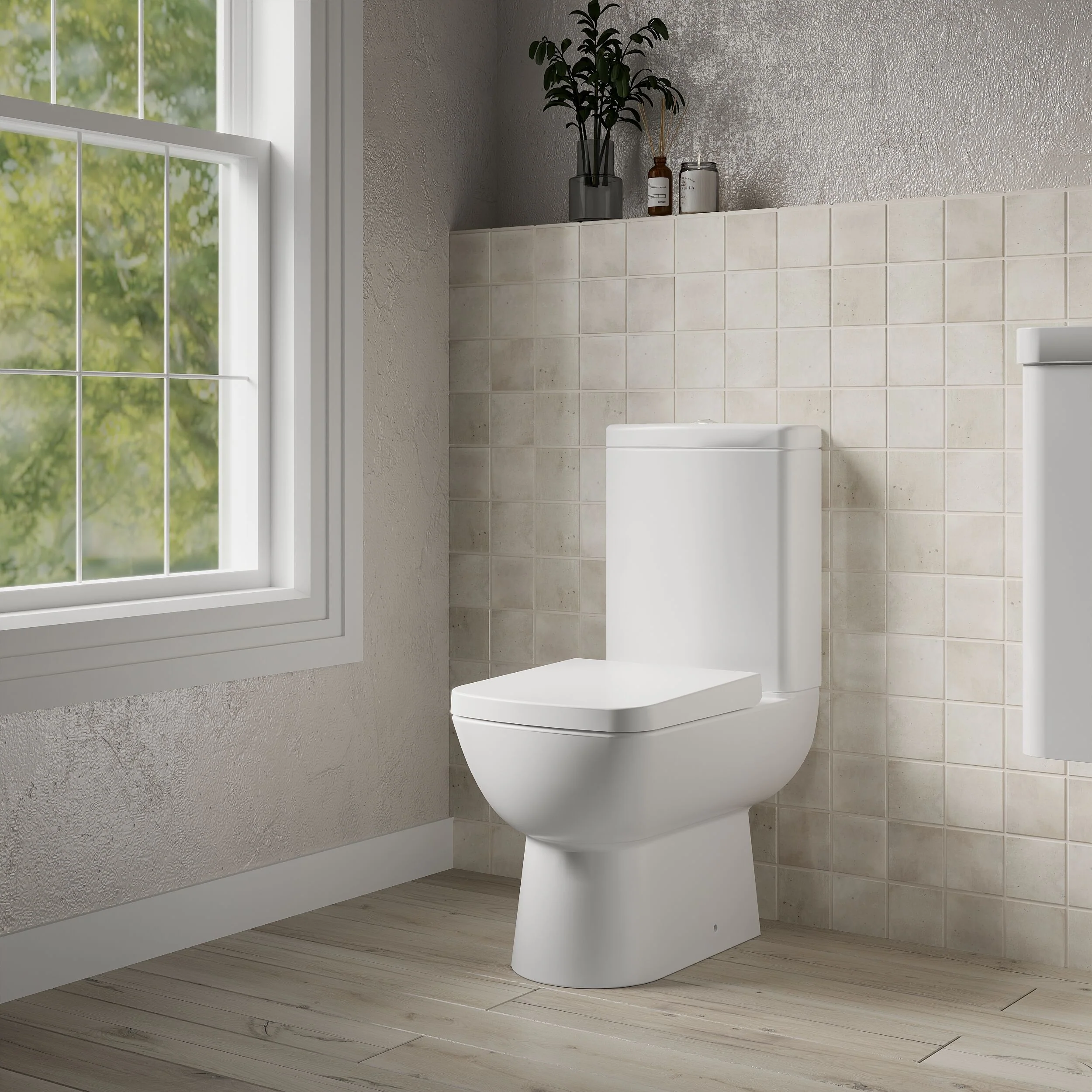 Balterley Semi Flush to Wall Close Coupled WC Toilet & Seat, Modern Square Design, 825mm - Image 4