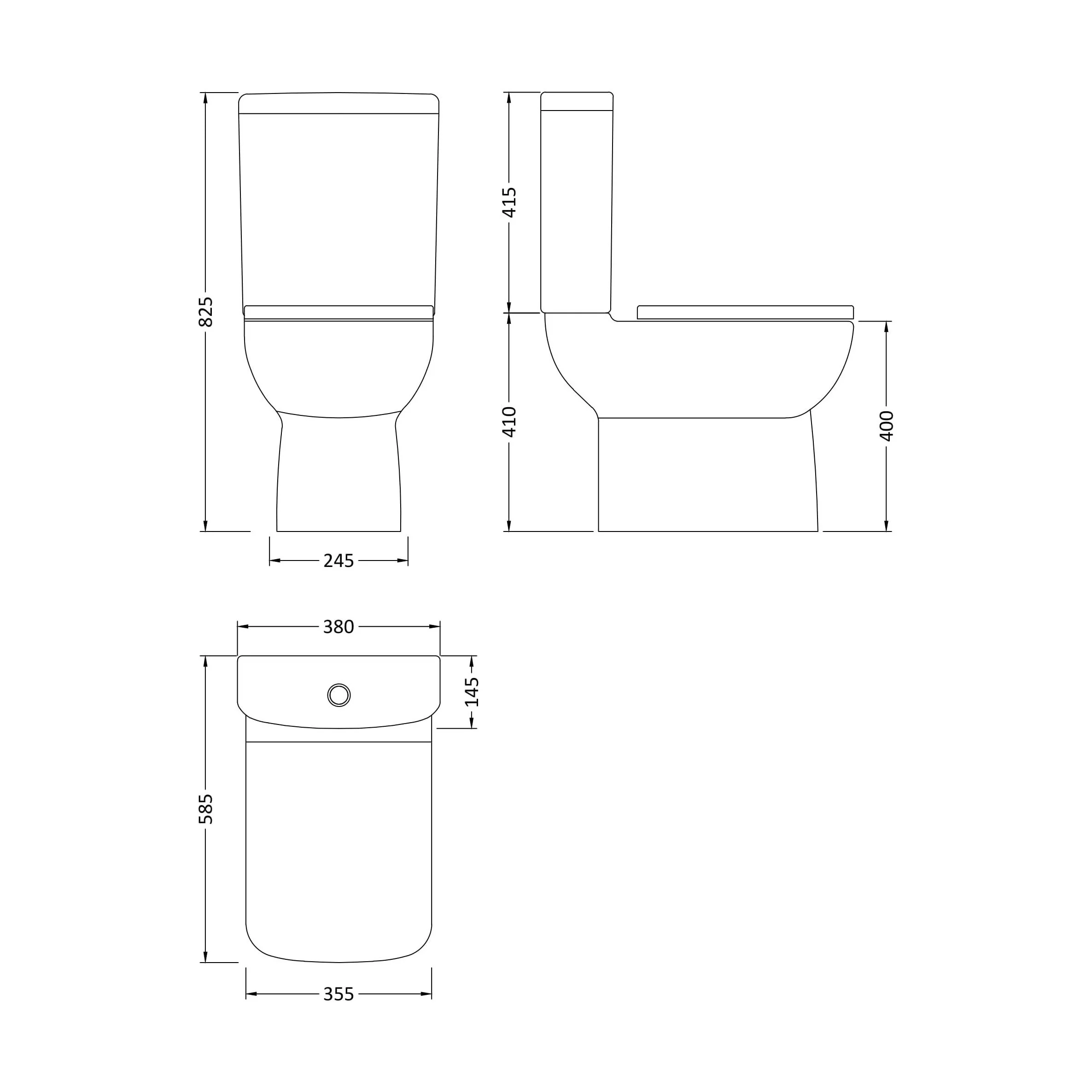 Balterley Semi Flush to Wall Close Coupled WC Toilet & Seat, Modern Square Design, 825mm - Image 5