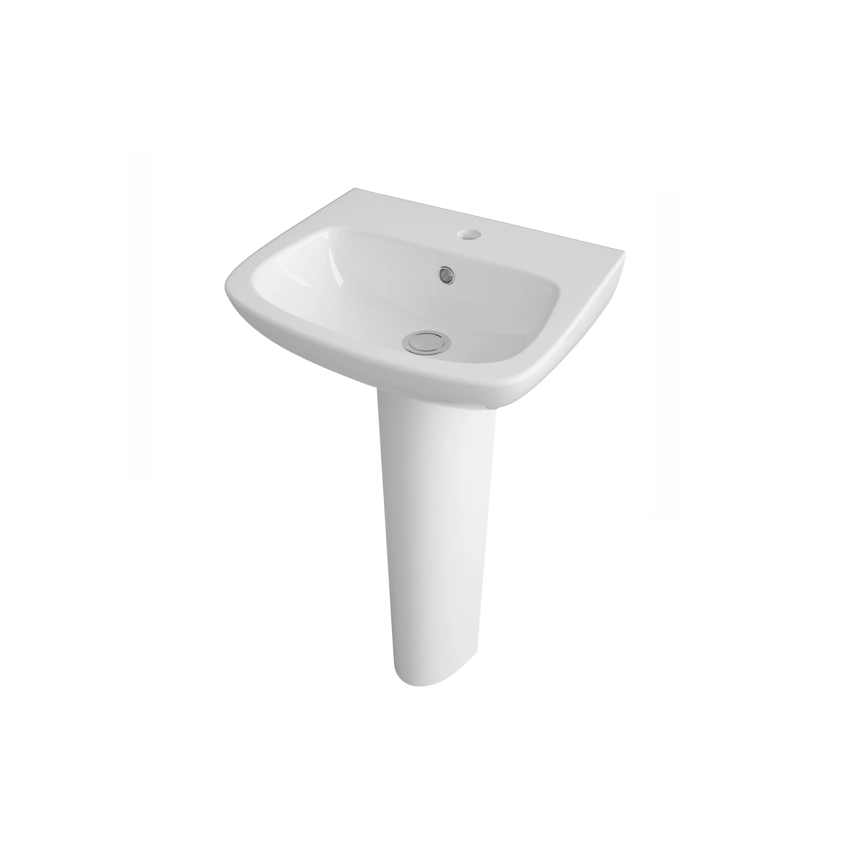 Soft Square Contemporary 1 Tap Hole Ceramic Basin and Pedestal, Choice of Basin Size