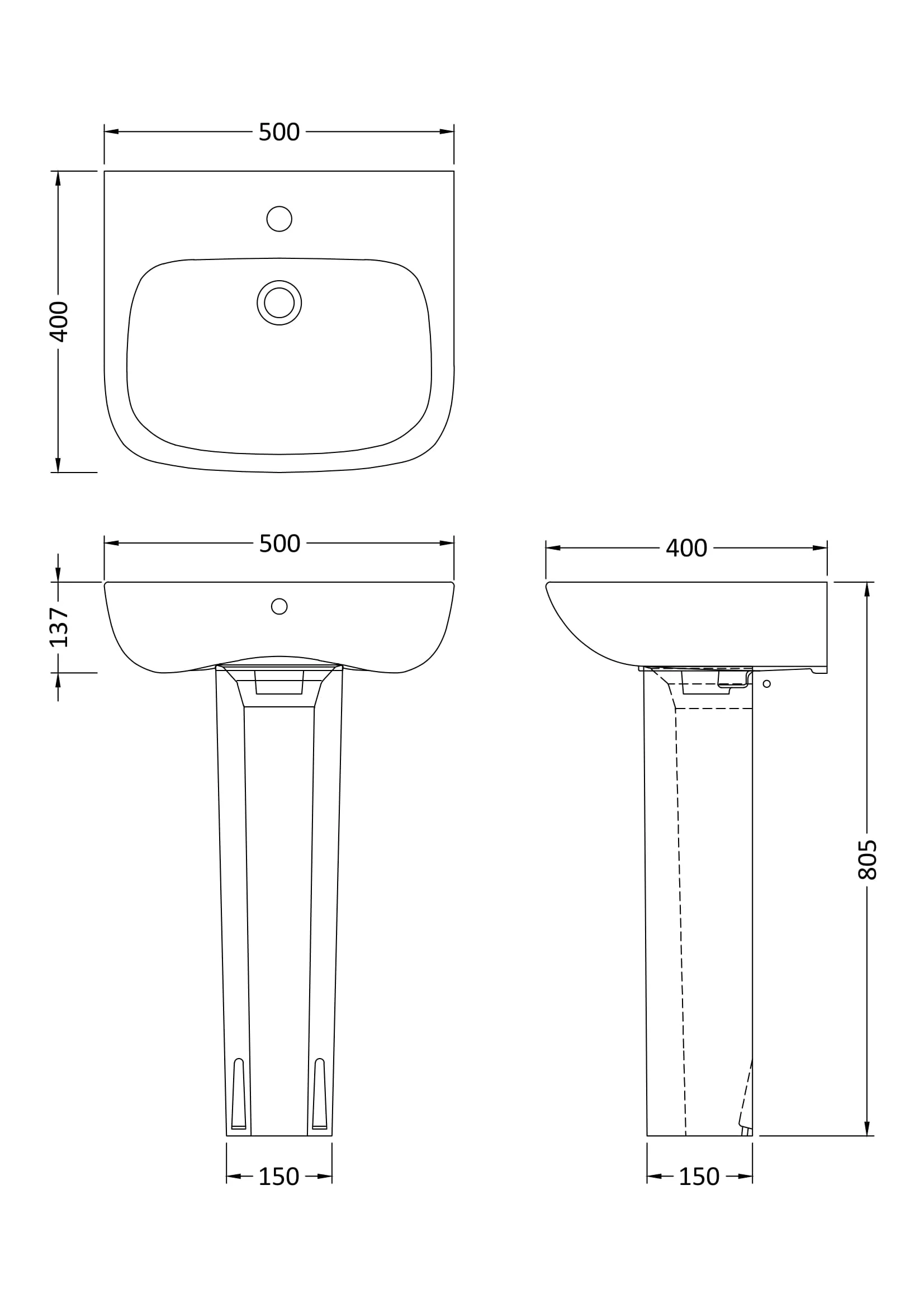 Soft Square Contemporary 1 Tap Hole Ceramic Basin and Pedestal, Choice of Basin Size - Image 10