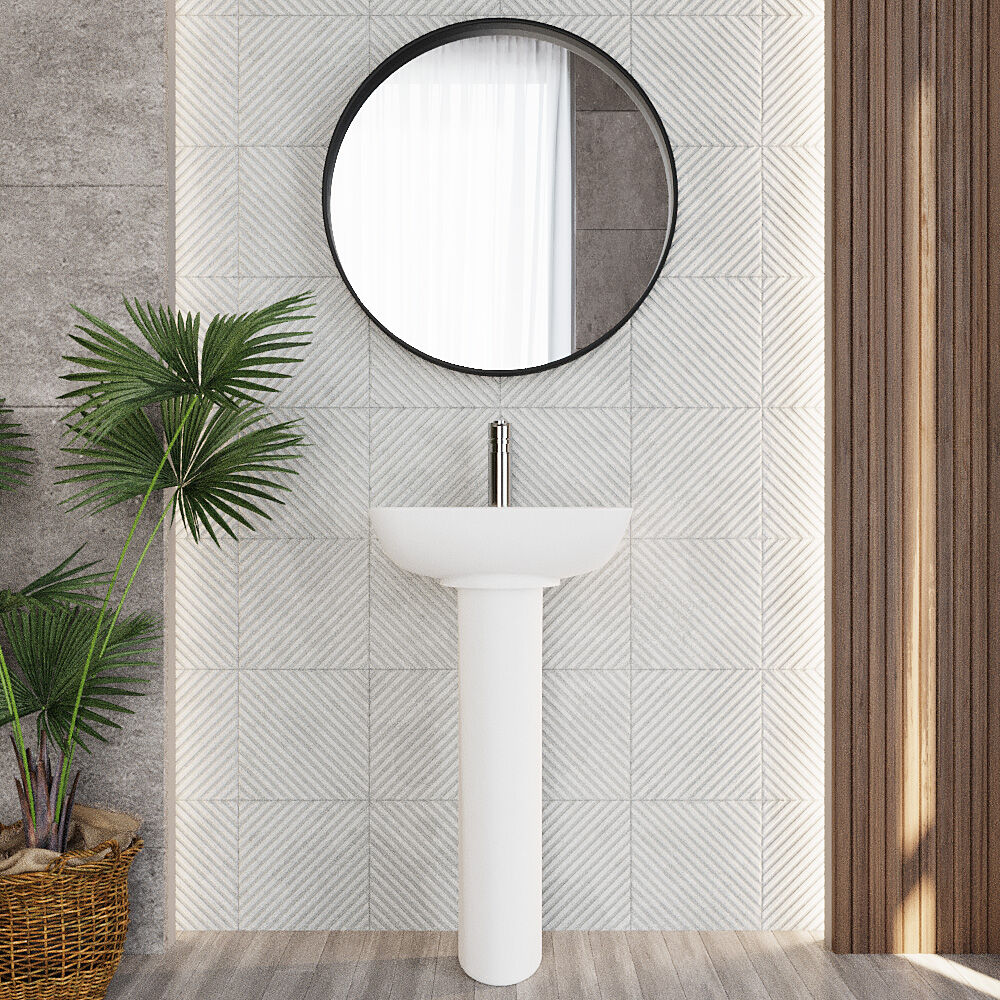 Soft Square Contemporary 1 Tap Hole Ceramic Basin and Pedestal, Choice of Basin Size - Image 2
