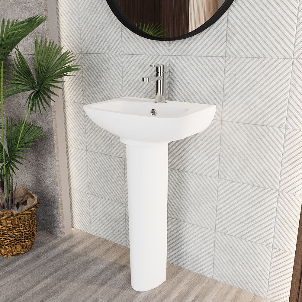 Soft Square Contemporary 1 Tap Hole Ceramic Basin and Pedestal, Choice of Basin Size - Image 4