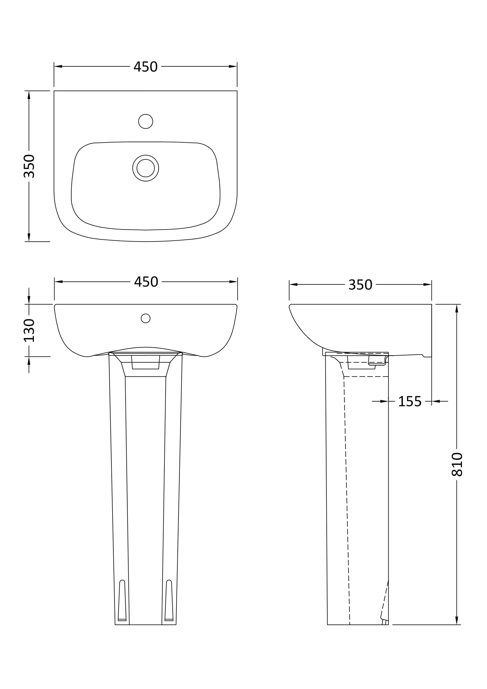 Soft Square Contemporary 1 Tap Hole Ceramic Basin and Pedestal, Choice of Basin Size - Image 5