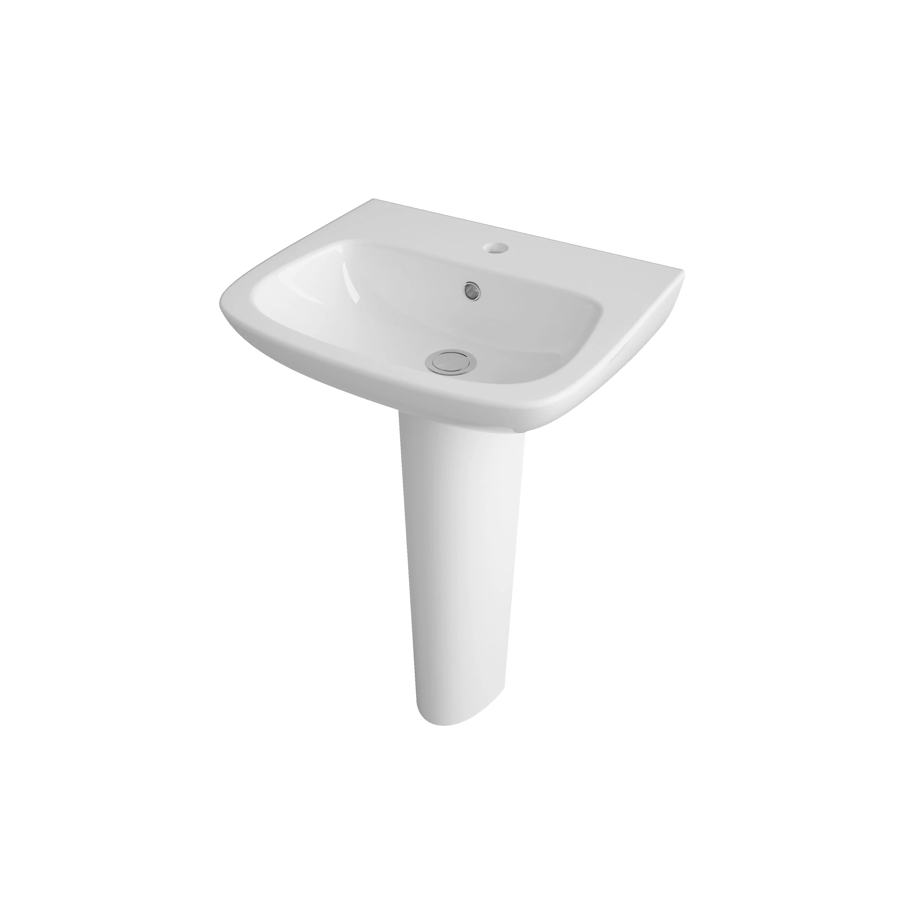 Soft Square Contemporary 1 Tap Hole Ceramic Basin and Pedestal, Choice of Basin Size - Image 6