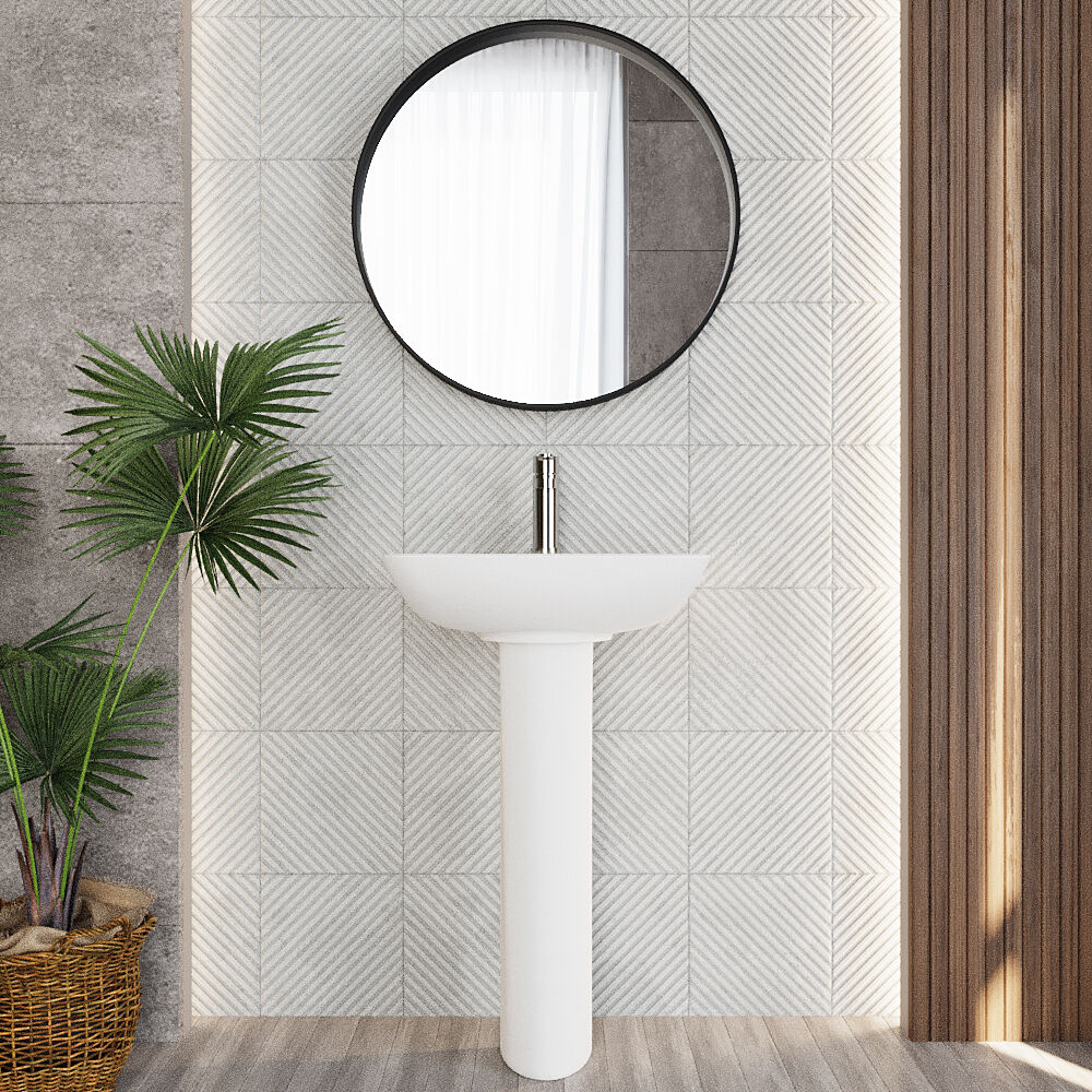 Soft Square Contemporary 1 Tap Hole Ceramic Basin and Pedestal, Choice of Basin Size - Image 7