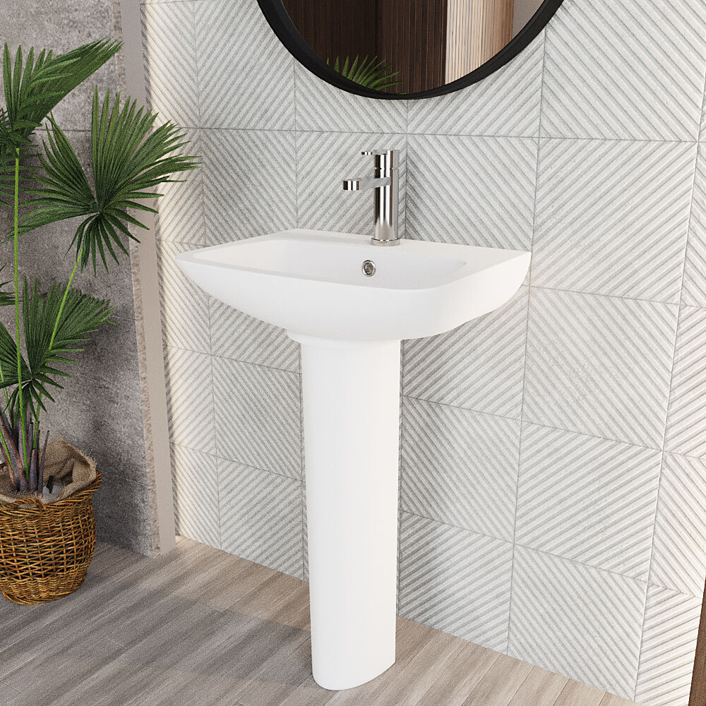 Soft Square Contemporary 1 Tap Hole Ceramic Basin and Pedestal, Choice of Basin Size - Image 9