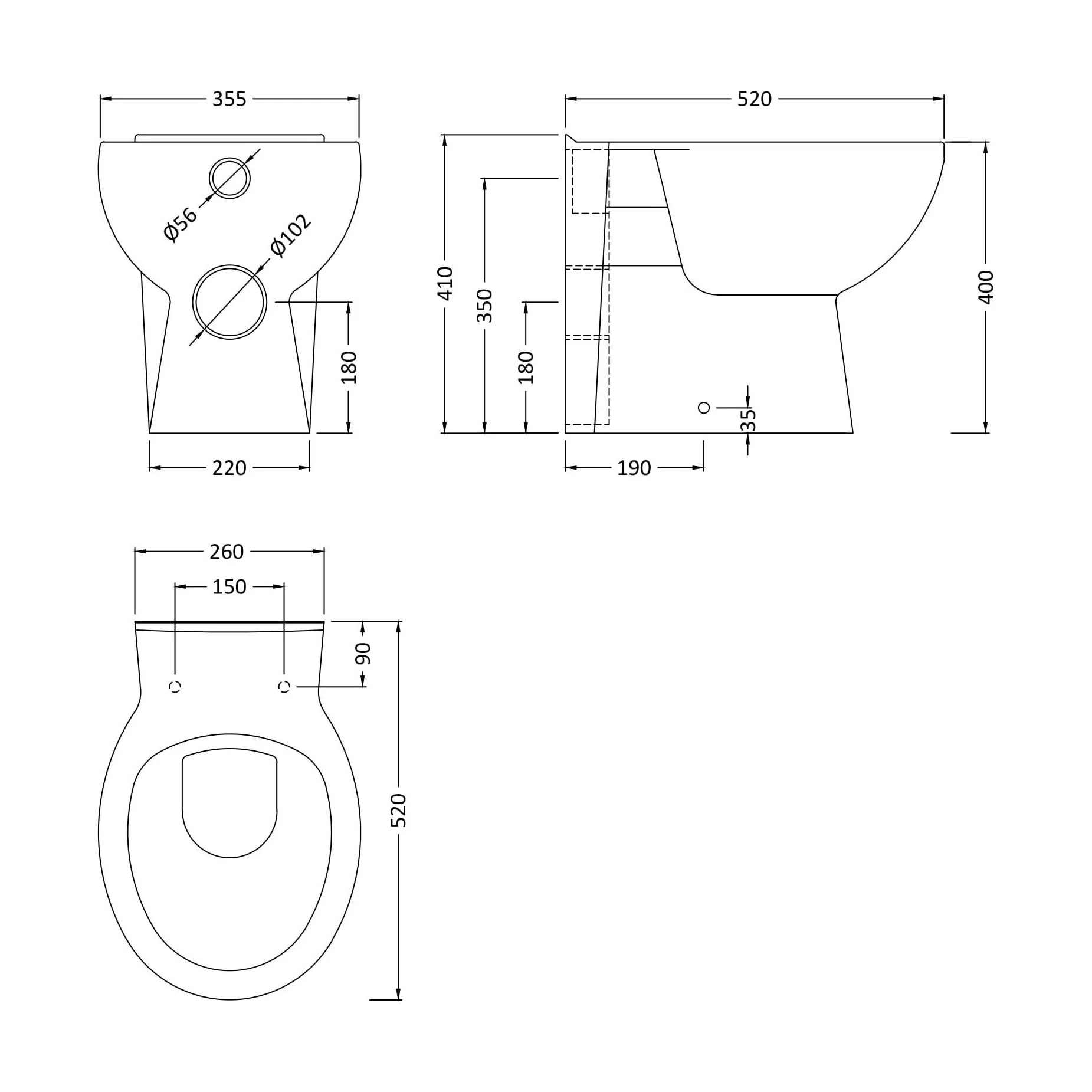 Contemporary Back to Wall Toilet Pan, White Ceramic Modern Bathroom WC, Compact Design, 410mm x 355mm by Balterley - Image 5