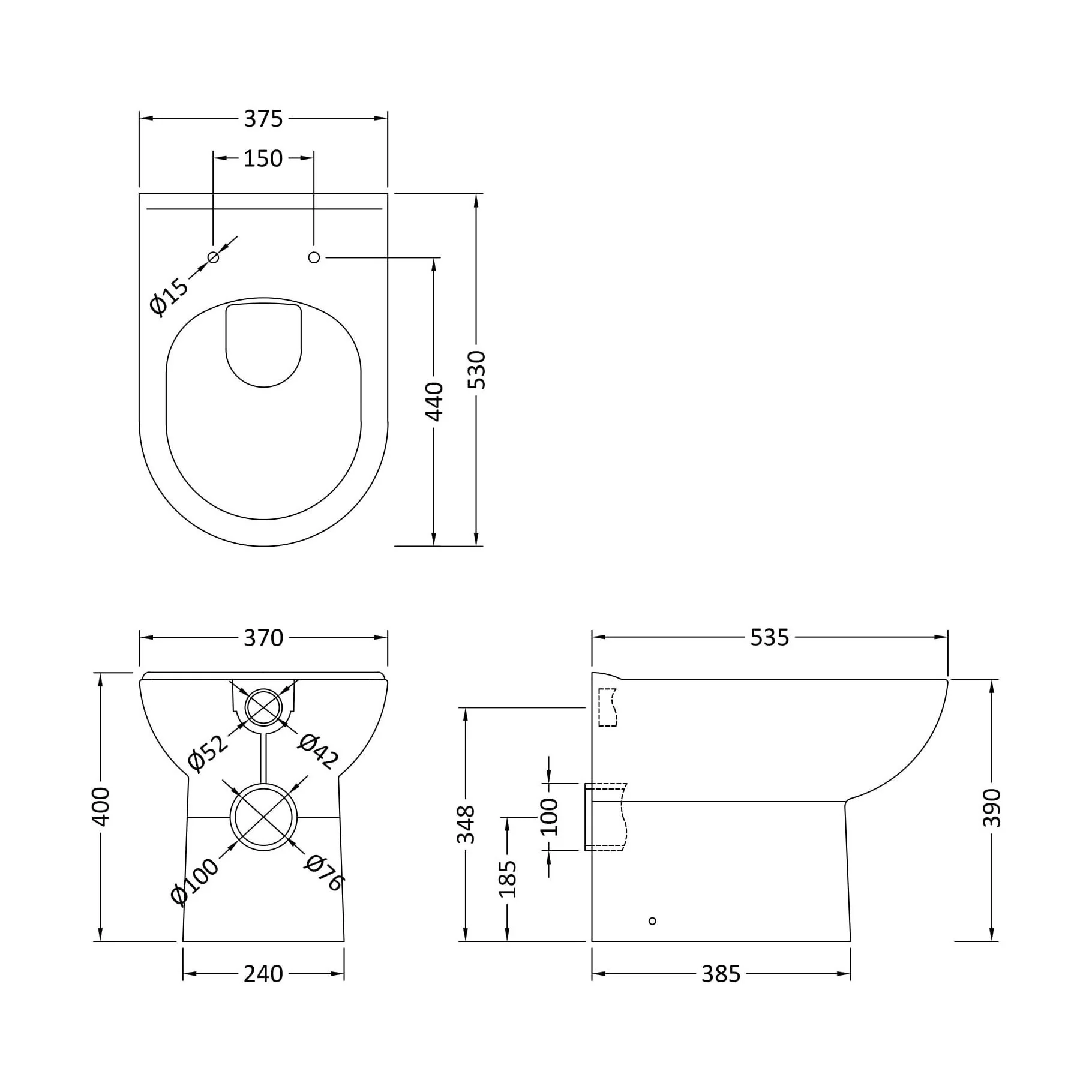 D-Shape Back To Wall Toilet Pan   - 400mm x 375mm x 535mm - Image 6