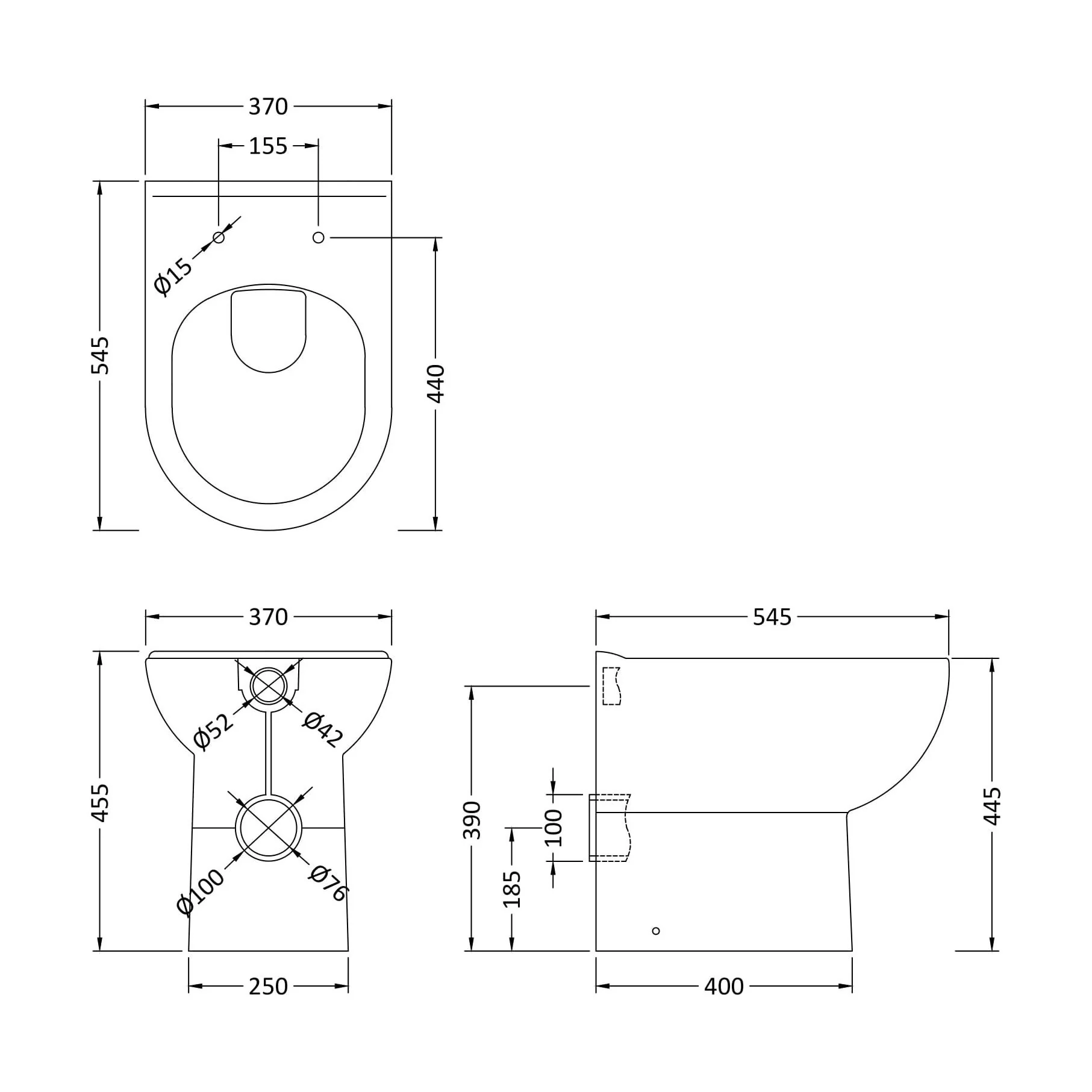 Comfort Height Back To Wall Toilet Pan  - 455 x 375 x 545mm - Image 6