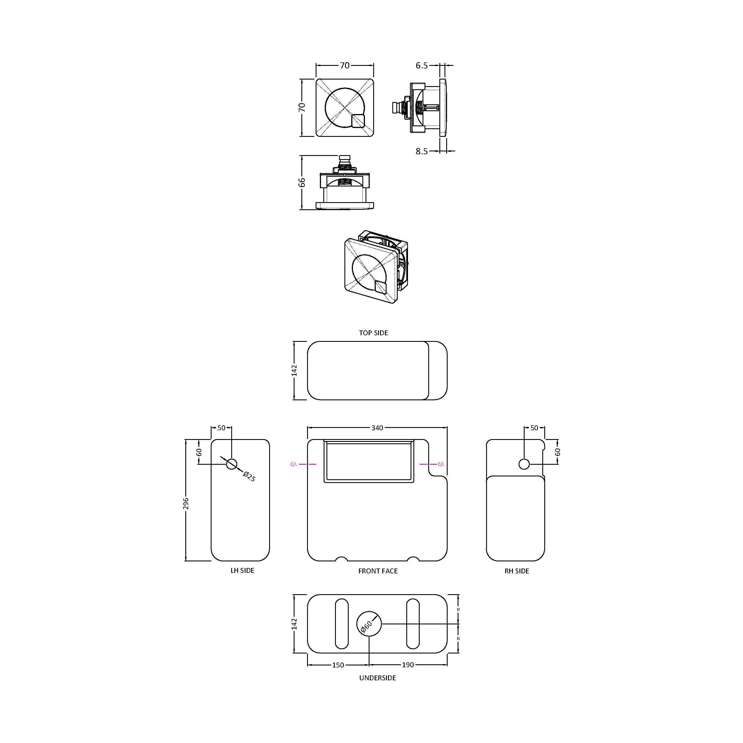 Balterley Universal Water Saving Dual Flush Side Inlet with Square Flush Plate - Matt Black/White - Image 2