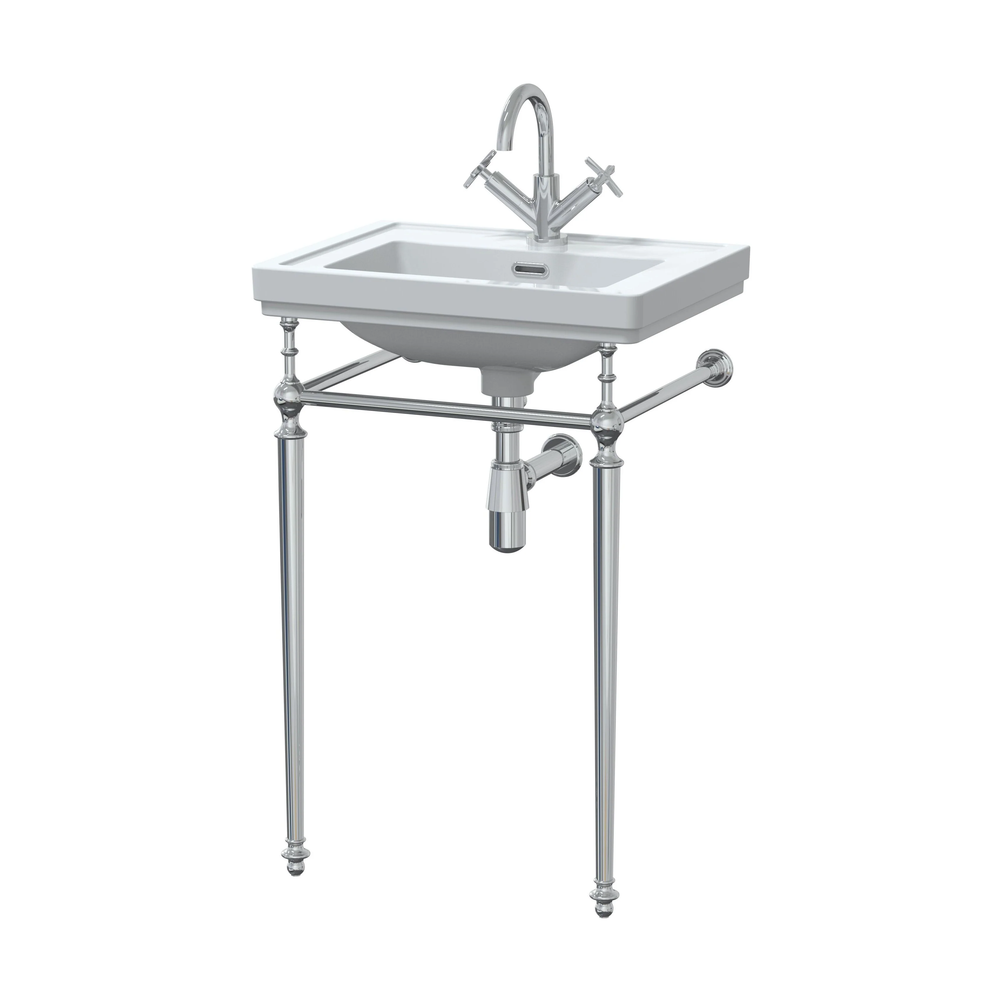 Traditional 1 Tap Hole Fireclay Basin with Luxury Wash Stand & Bottle Trap  - 500mm - Chrome