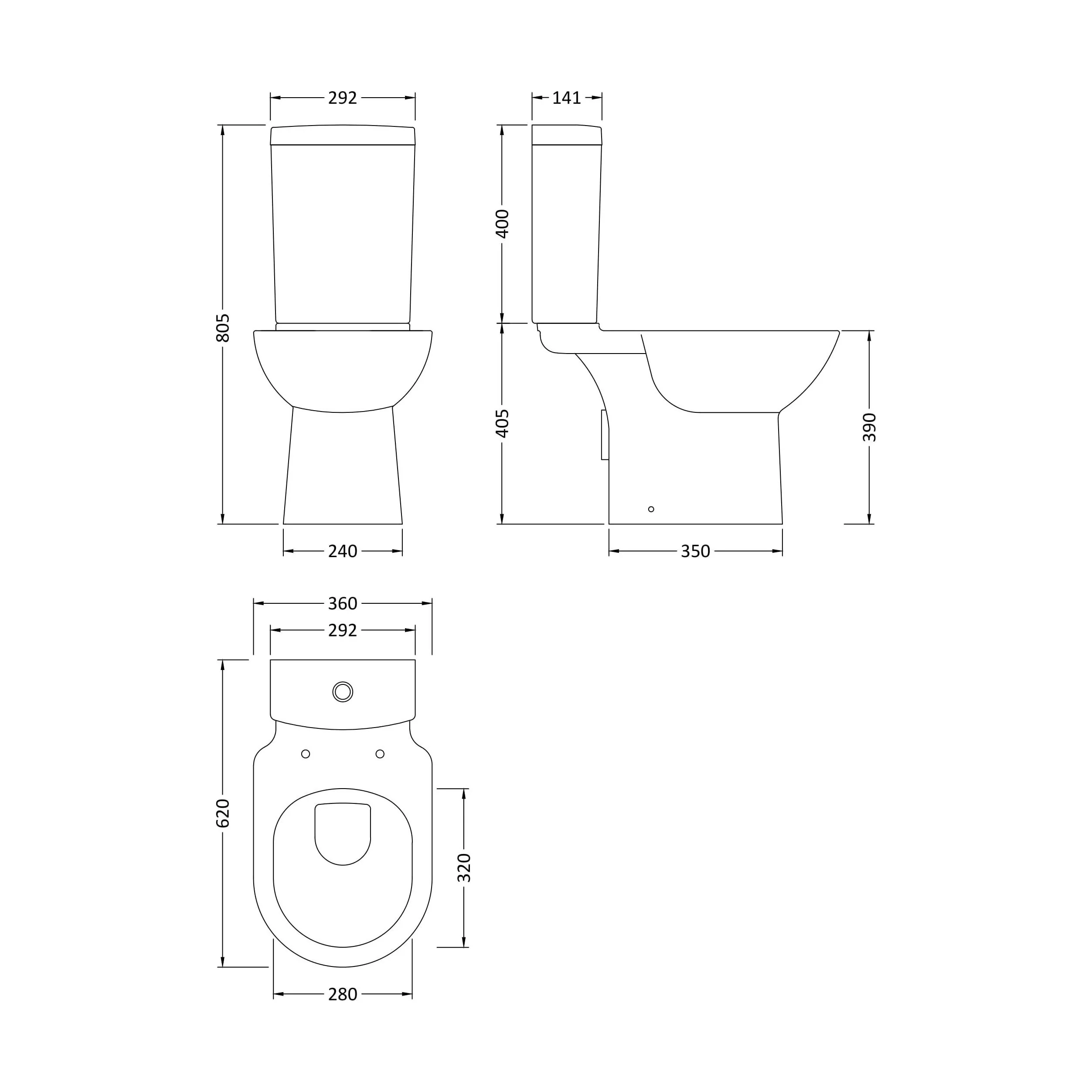 Modern Bathroom Design Toilet Pan with Cistern and Fittings , 745 x 360 x 620mm, White - Image 5