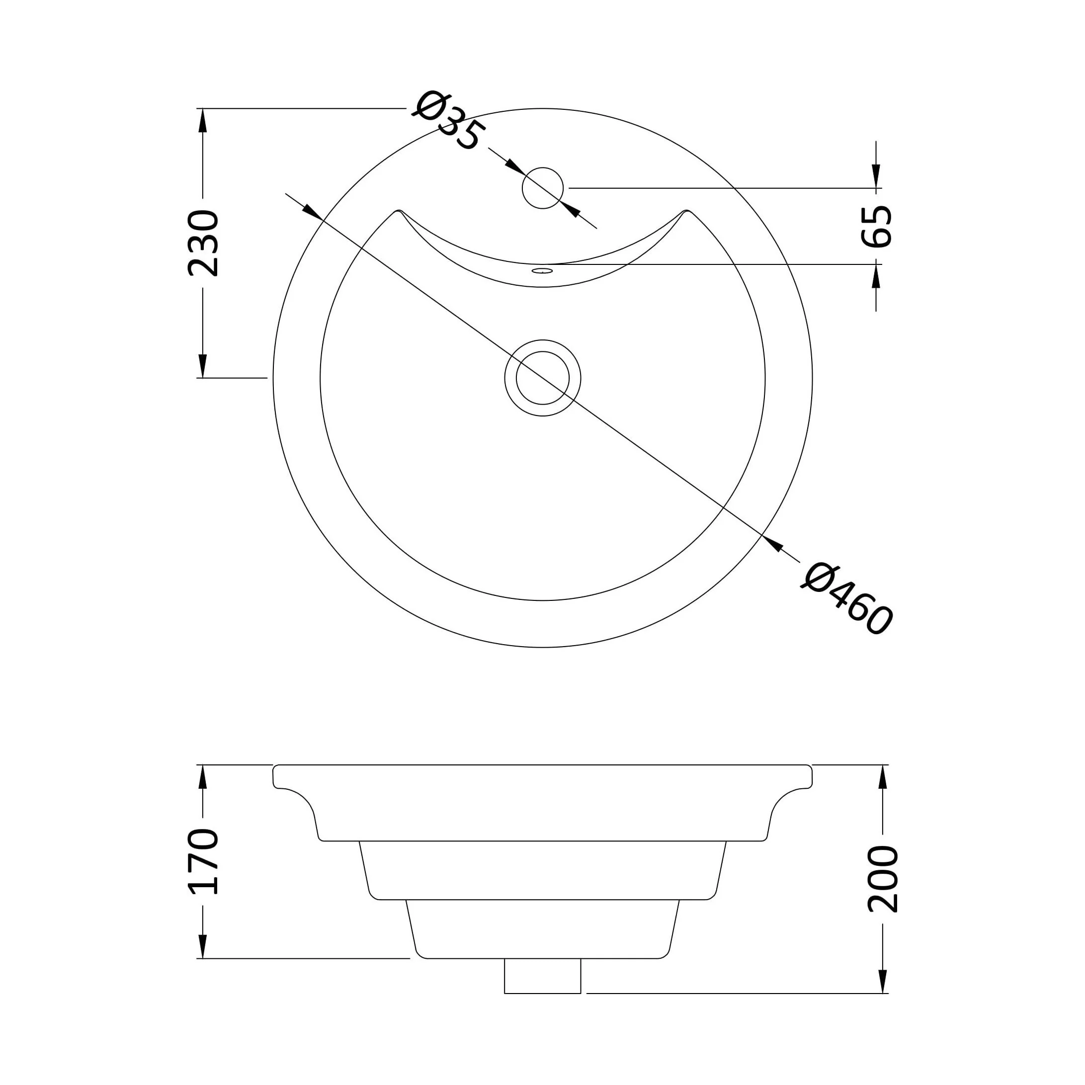 Balterley Modern Bathroom Round Vessel Basin for Countertop Use, White Vitreous China, Contemporary Design, 460 mm - Image 2