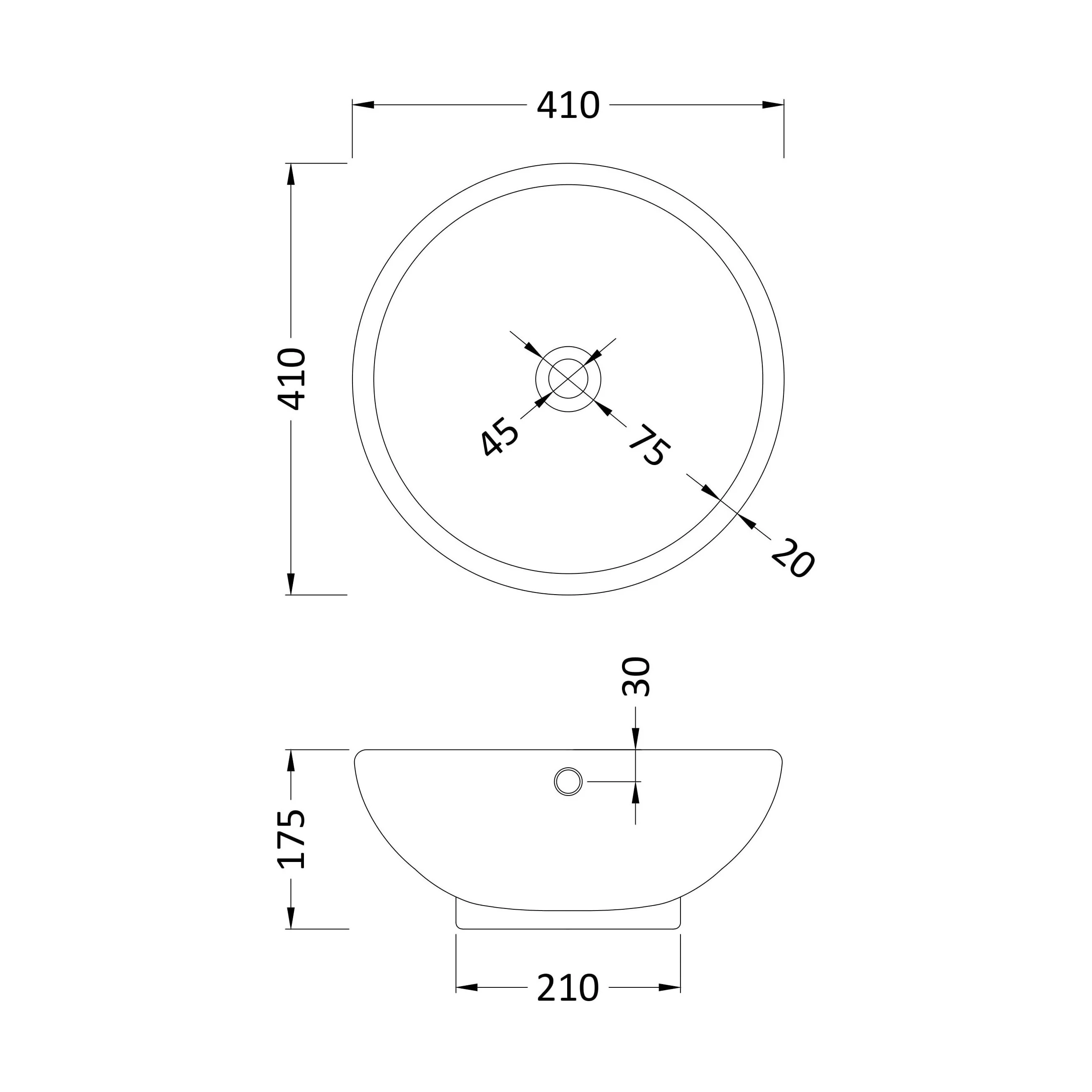 Balterley Modern Bathroom Round Vessel Basin for Countertop Use, White Vitreous China, Contemporary Style, 410 mm - Image 2