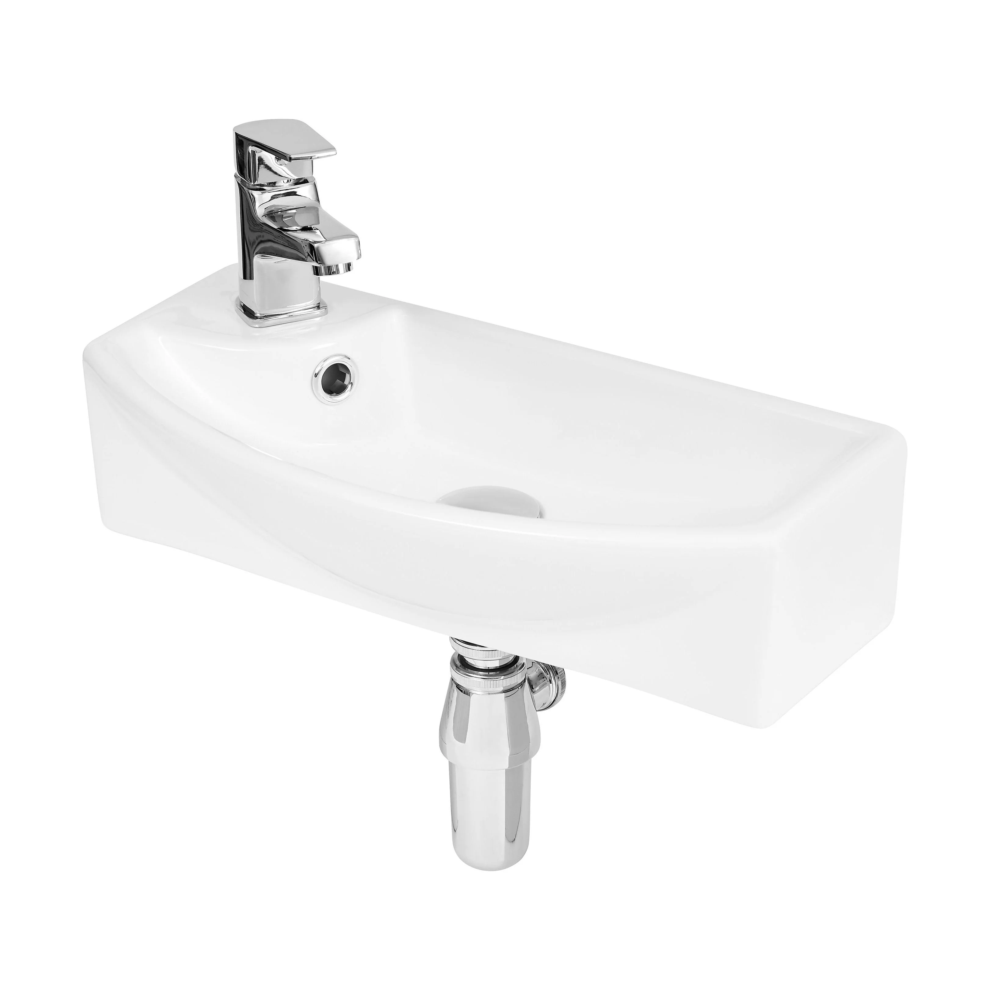Balterley Modern Bathroom Wall Hung Basin Right Hand 1 Tap Hole, White Vitreous China, Soft Square Design, 450 mm
