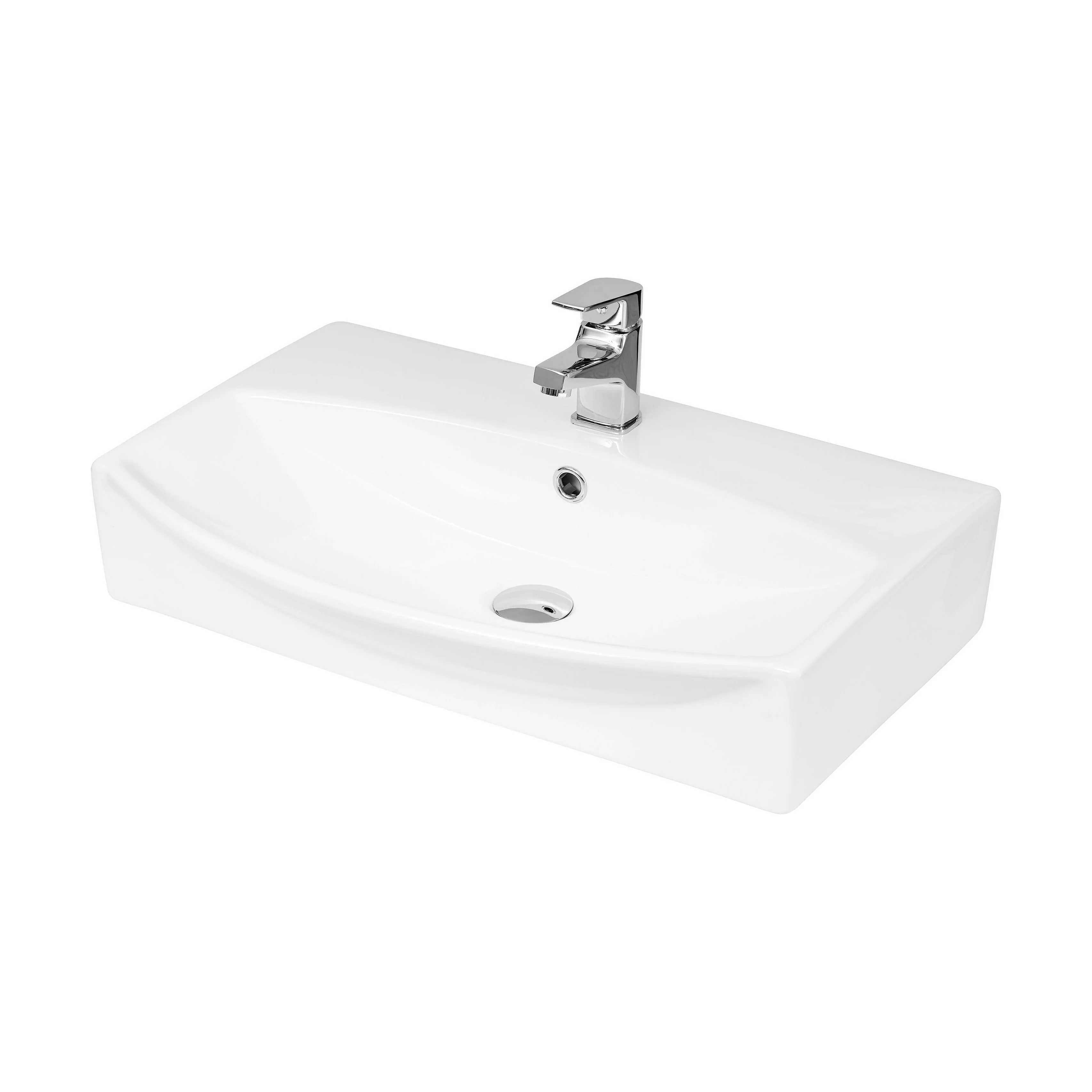 Balterley Modern Bathroom Wall Hung Vessel Basin, Soft Square Design, Contemporary Style, White, 600 mm