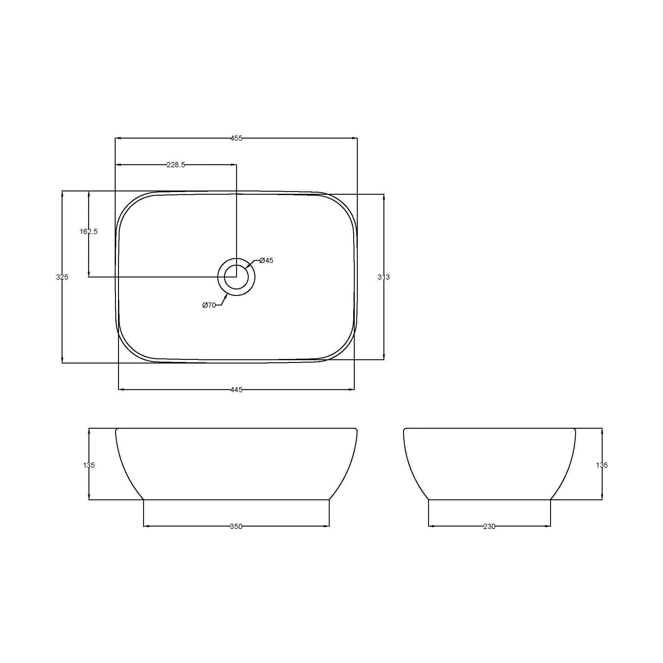 Balterley Nova Contemporary Square Bathroom Countertop Basin, Soft Square Design, Matt White, 455 mm - Image 2